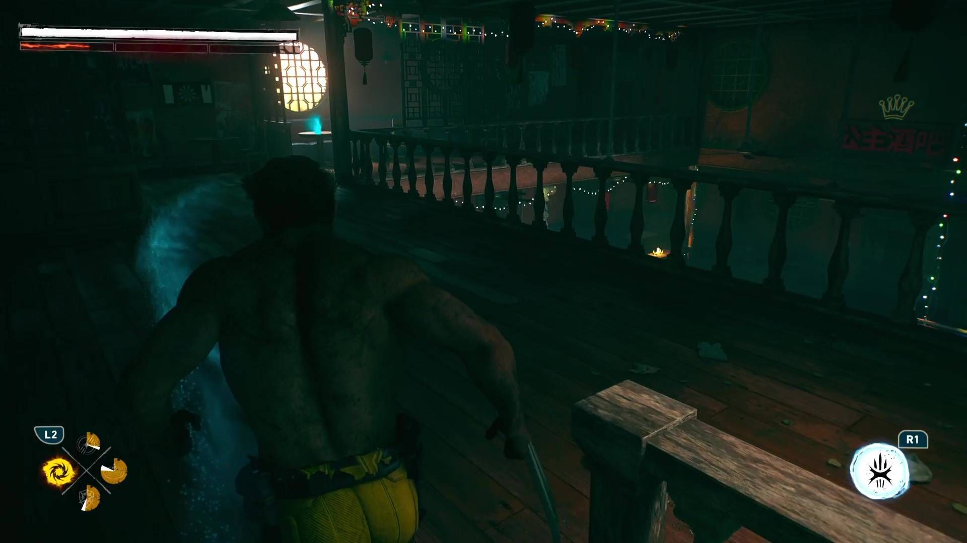 Logan upstairs in Tyger's bar in Marvel's Wolverine.