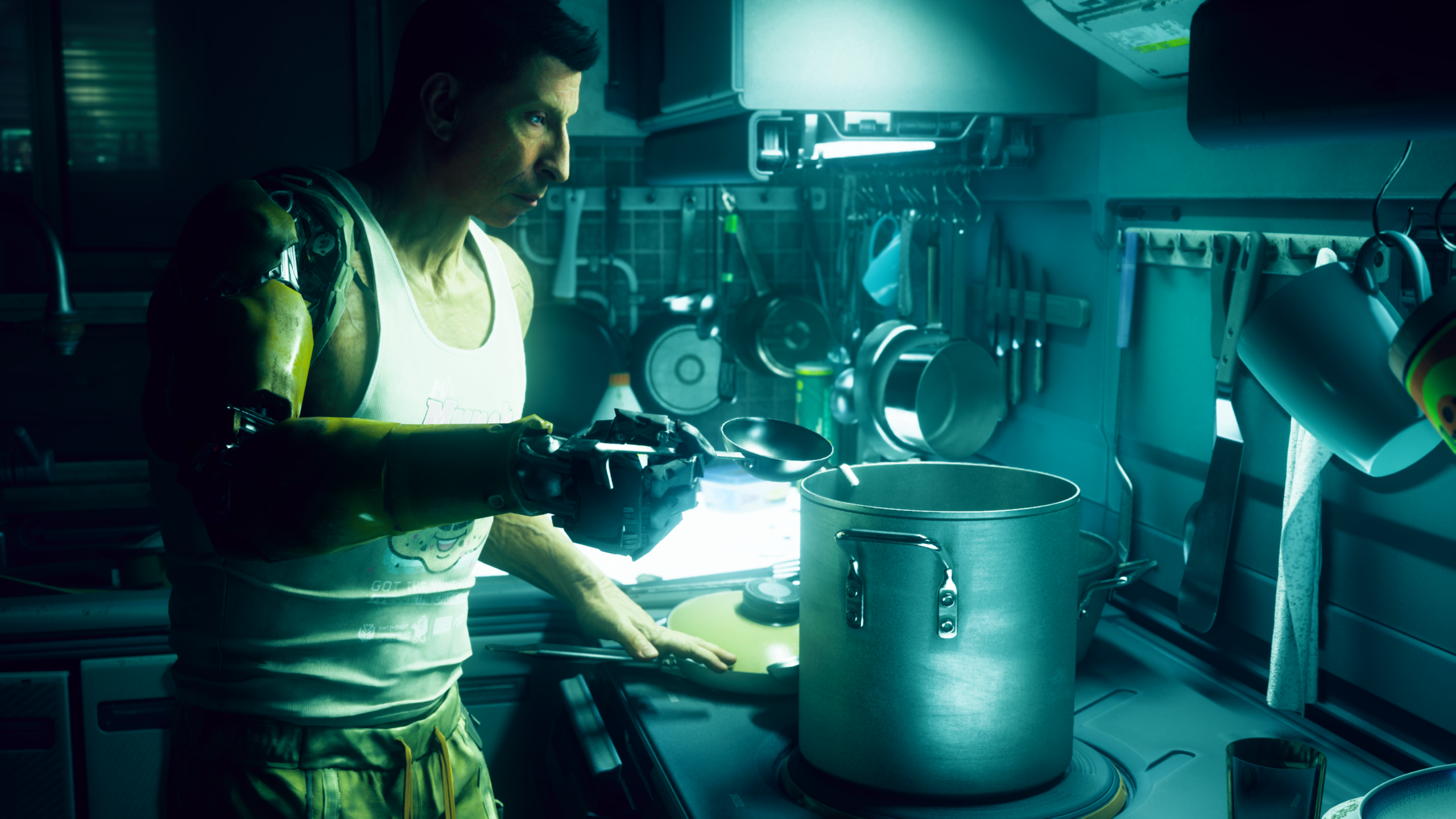 A man cooks dinner in No Law