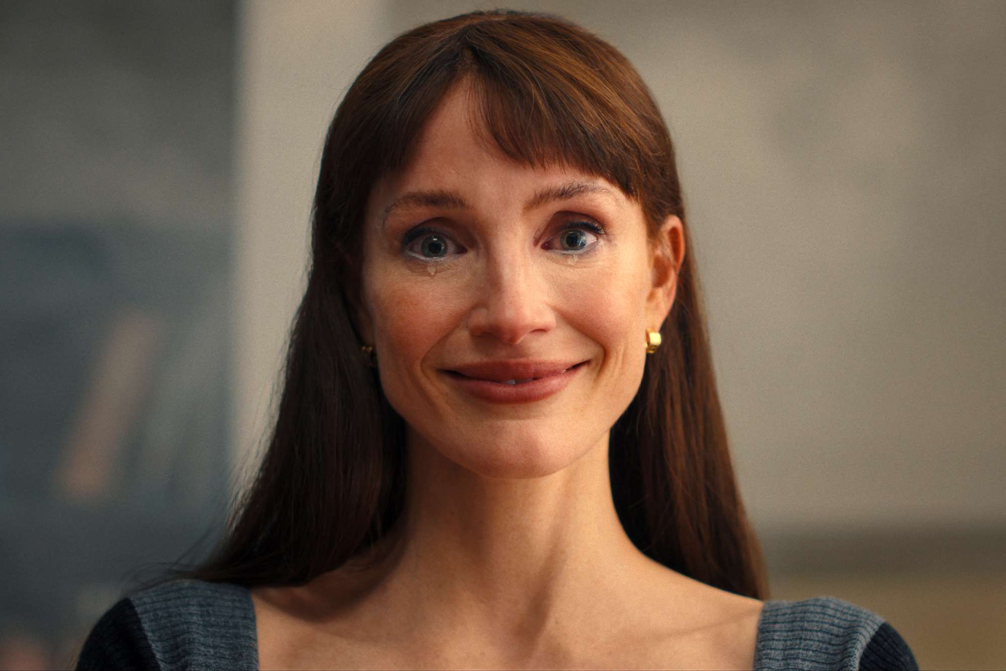 Jessica Chastain smiling and crying in Other Mommy