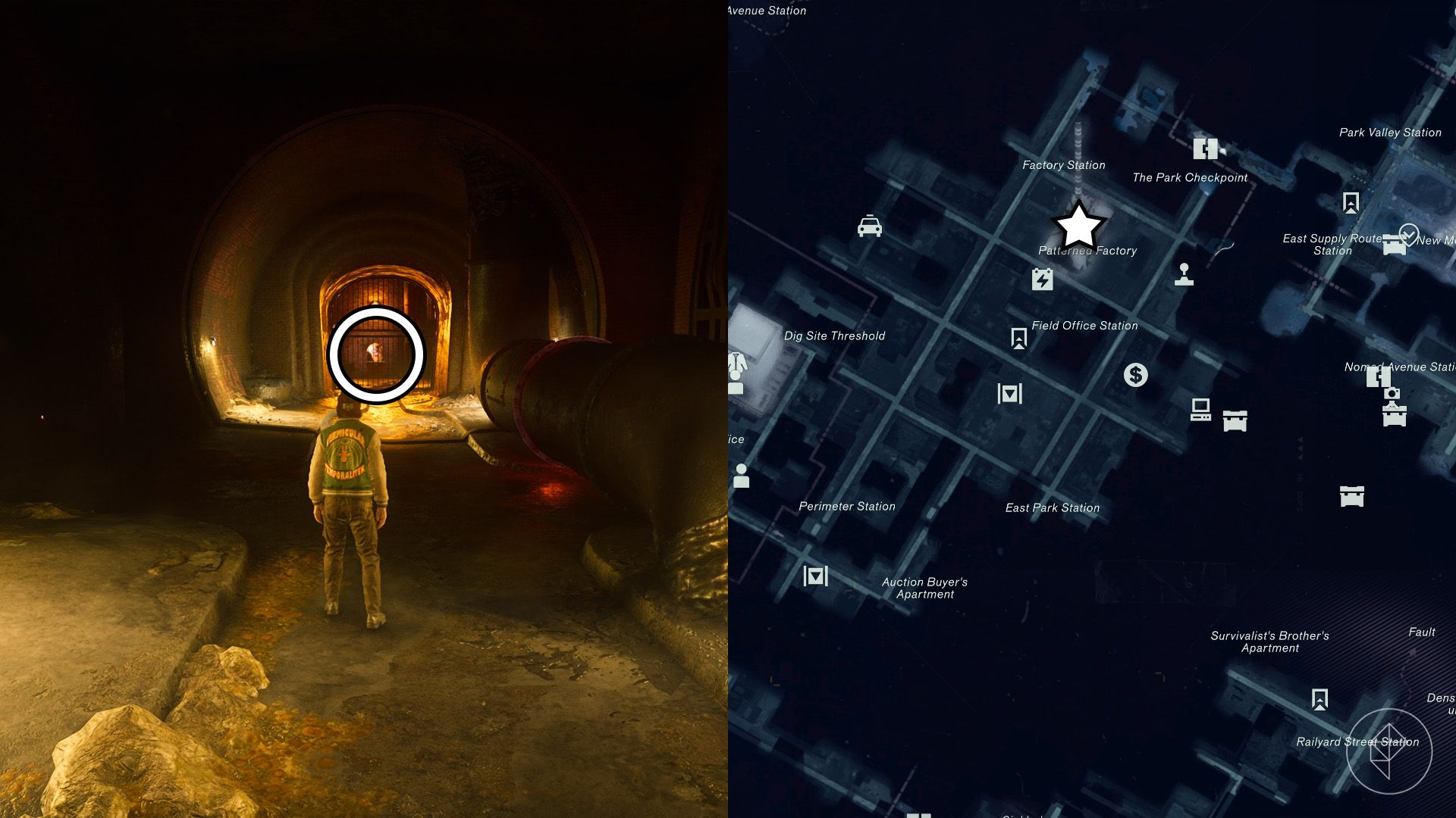 Dylan standing in a sewer tunnel with a health upgrade point locked behind a wall in Control Resonant.