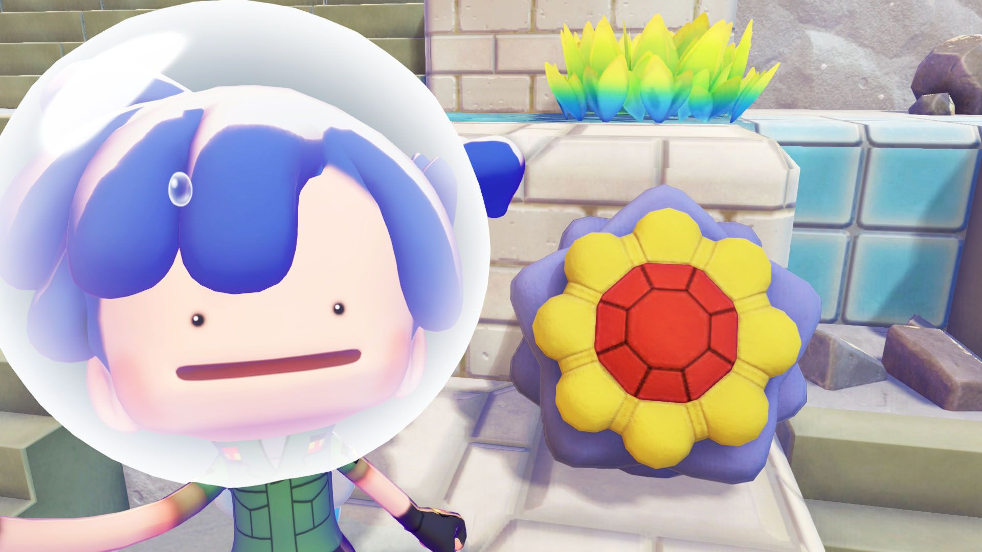 A Pokémon Pokopia showing Ditto and the Starmie doll
