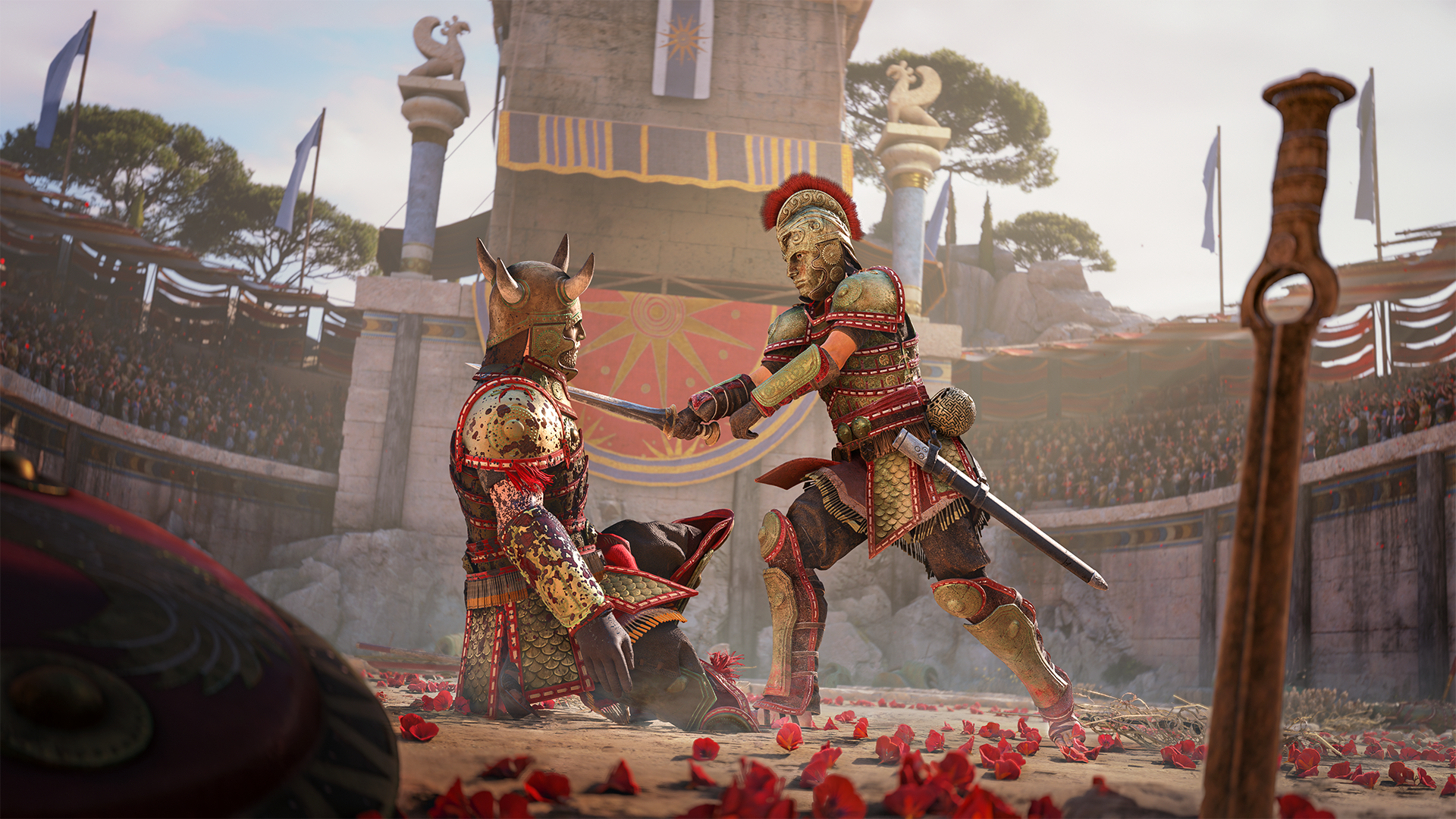Theseus kills an opponent in the arena in Resonance: A Plague Tale Legacy