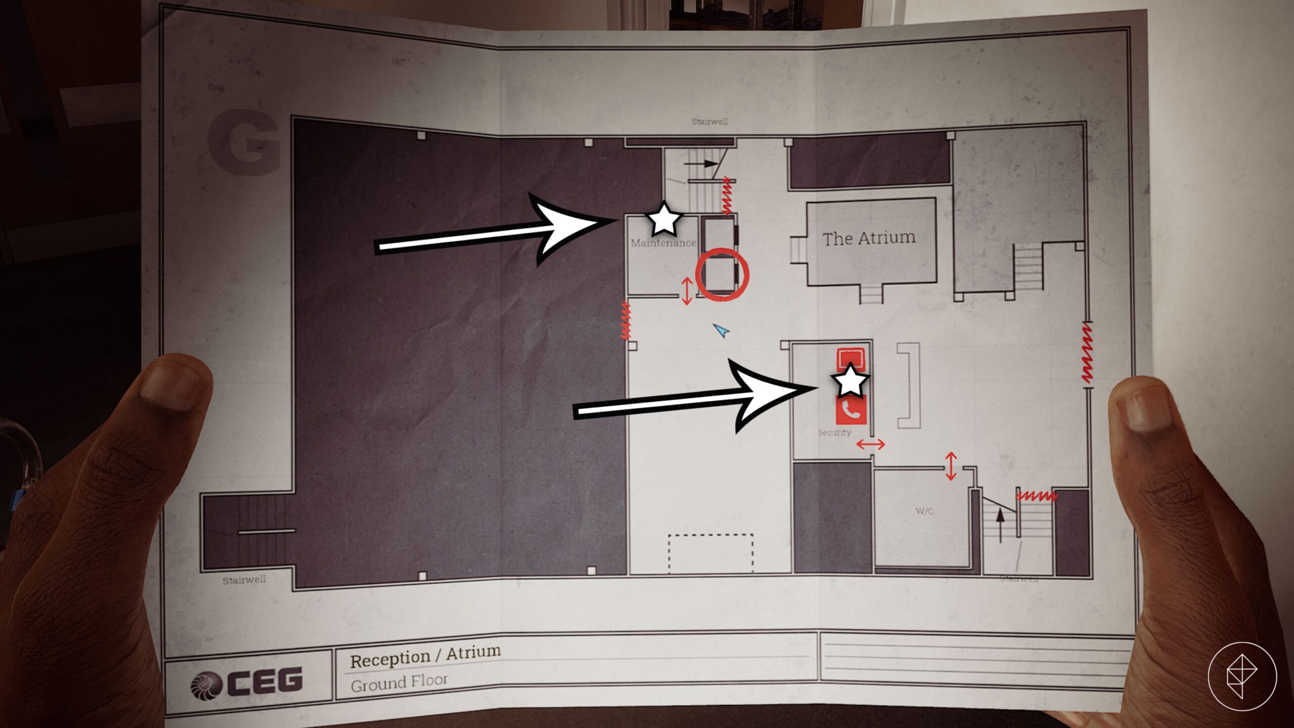 The location of the documents needed to solve the CEG lockbox puzzle in Silent Hill: Townfall.