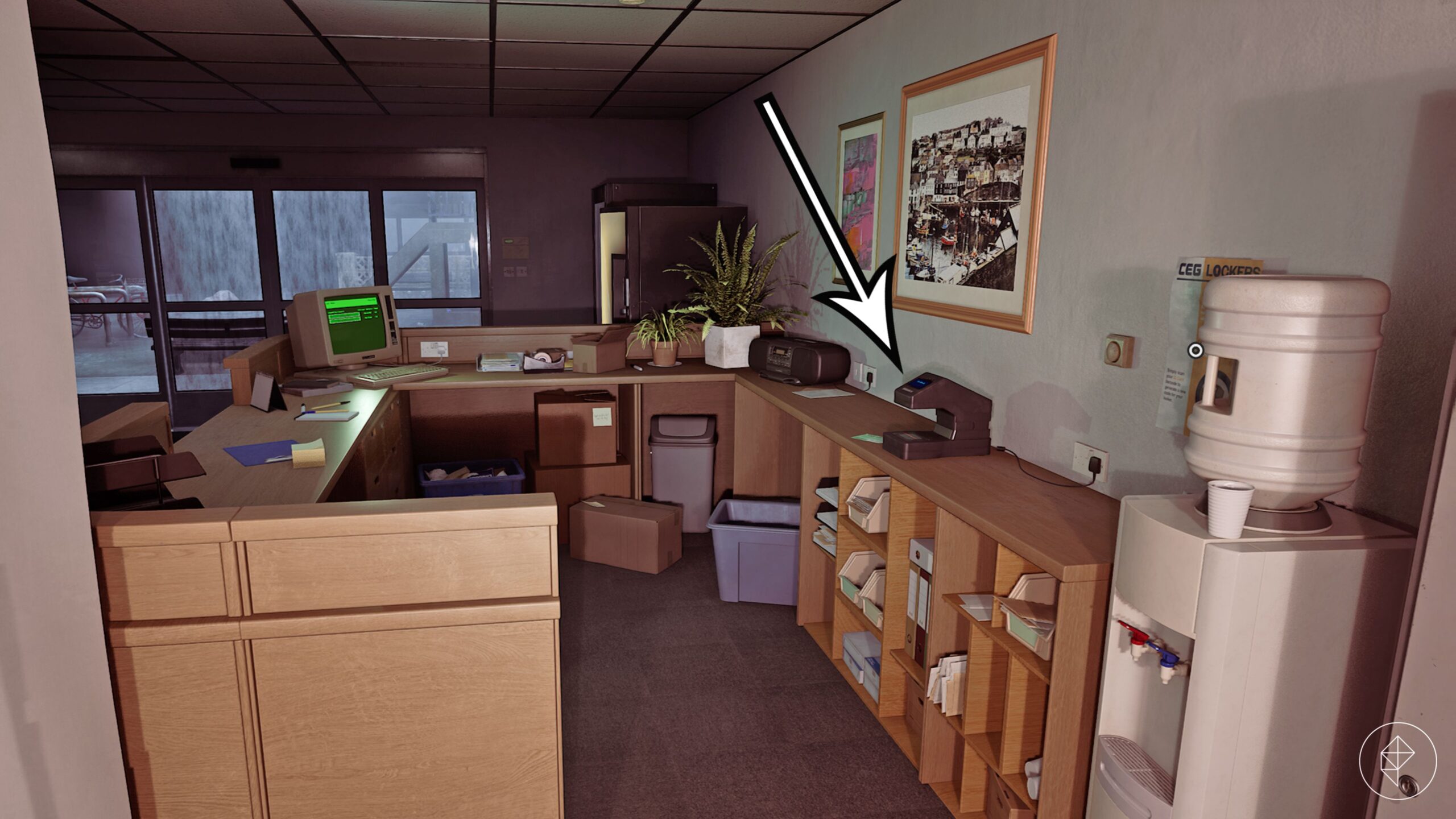 The card ID barcode scanner at the CEG Employee Lockers in Silent Hill: Townfall.