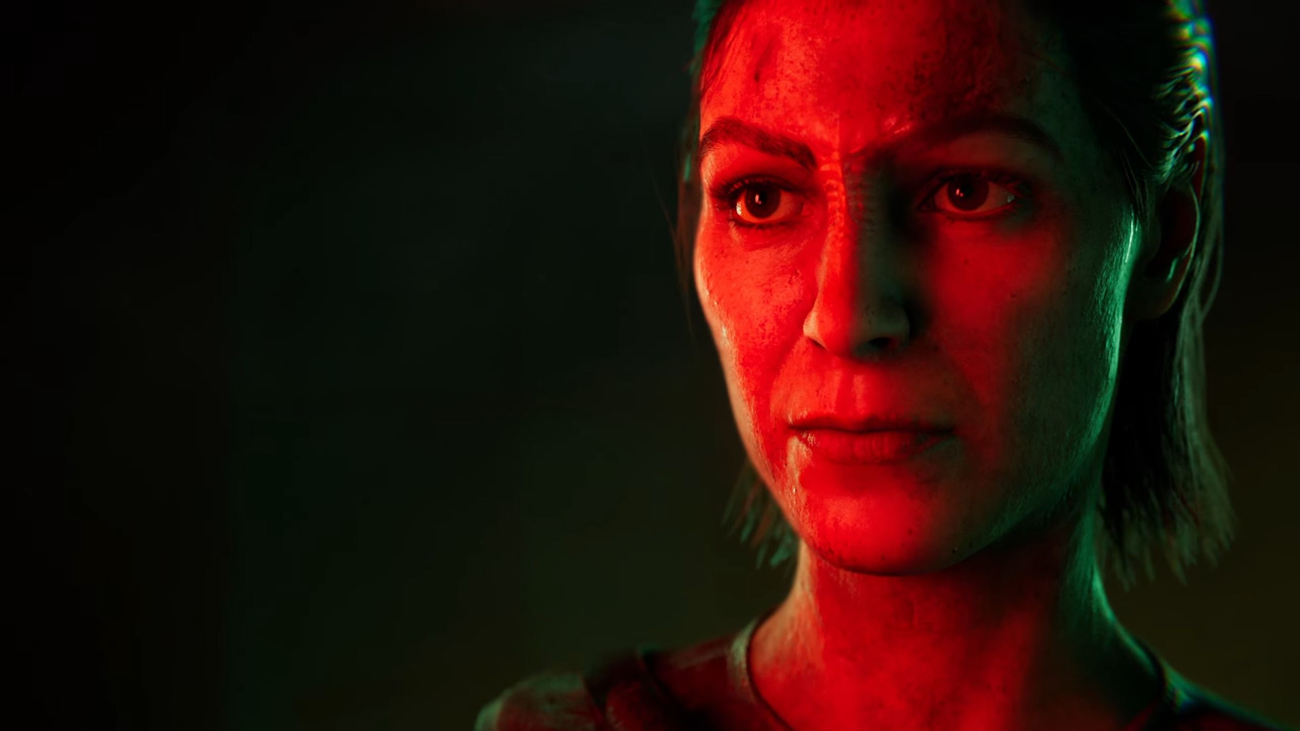 Ro Laren is bathed in red light in a still from the Star Trek: Shadow Frontier teaser trailer