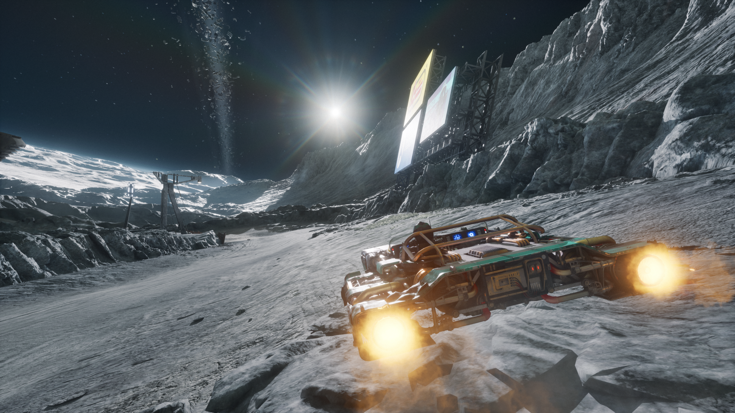 A speeder flies across a planet in Star Wars: Galactic Racer.