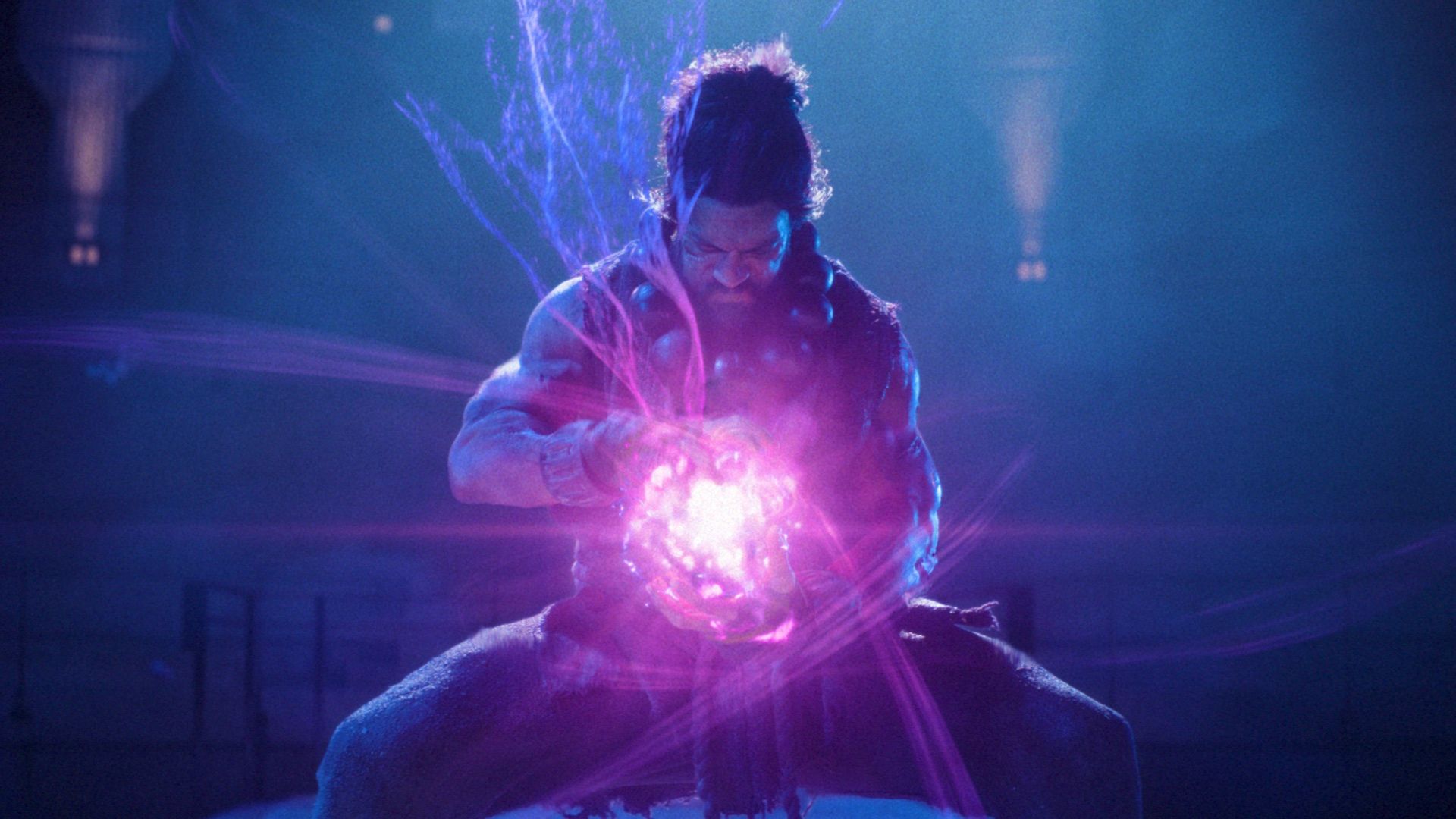 Akuma charges up a fireball in a still from Street Fighter (2026)