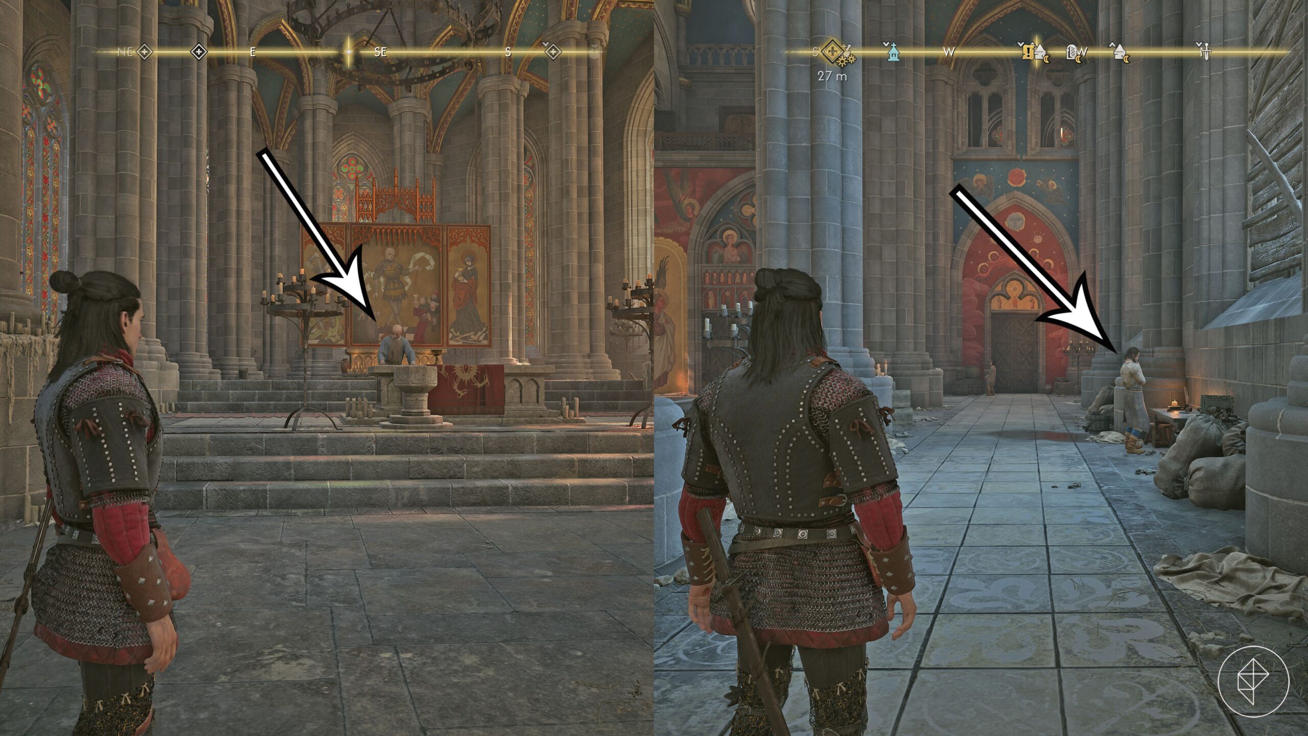 The Deacon and the craftsman in the daytime version of the "A Monk and a Saint" quest in The Blood of Dawnwalker.