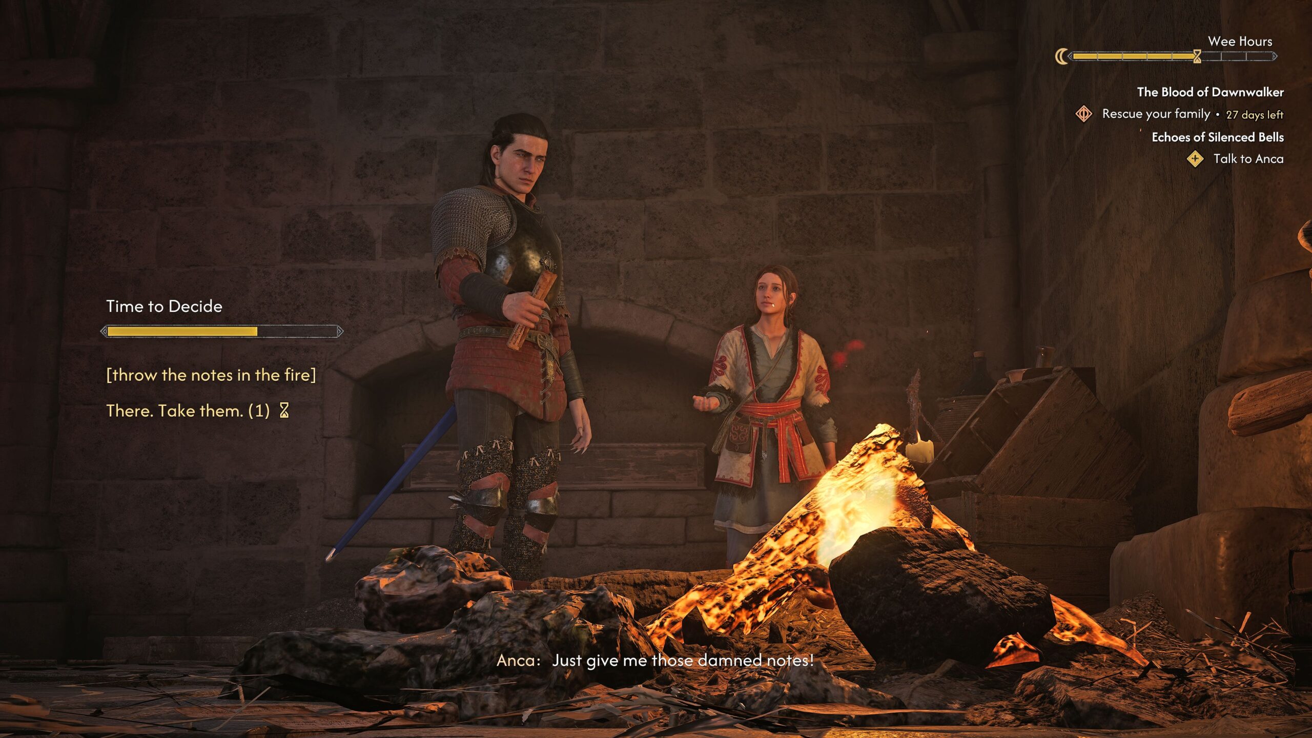 The final decision in The convent in The Blood of Dawnwalker's "Echoes of Silenced Bells" quest.