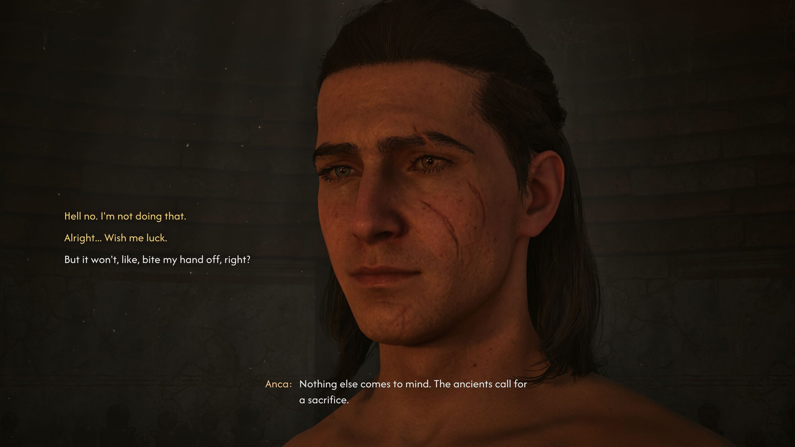 Coen has to decide whether to stick his hand in the idol's mouth during the "Stronger Than Achilles" quest in The Blood of Dawnwalker.