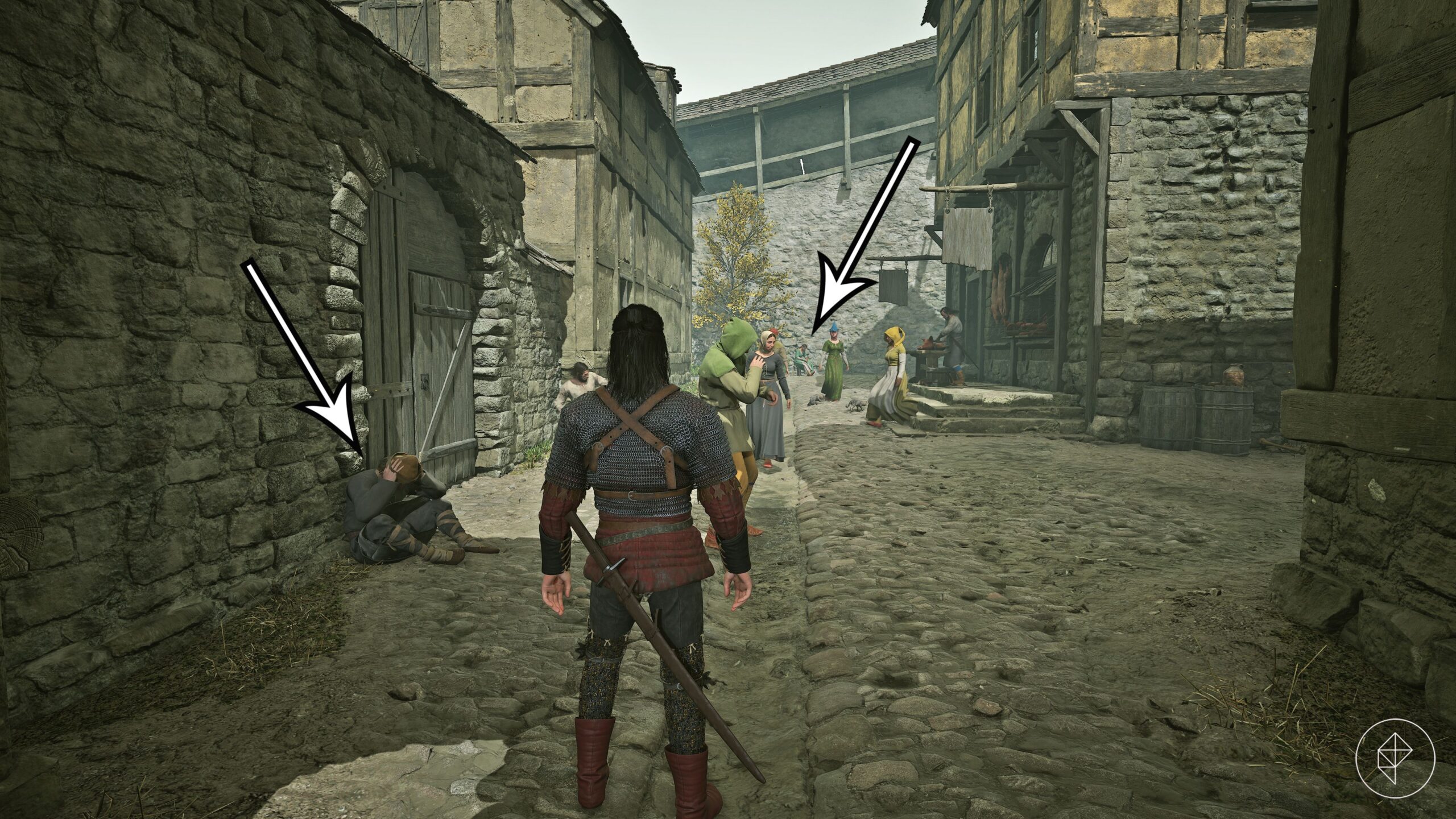 Arrows point to useful NPCs during "The Heart Wants What It Wants" quest in The Blood of Dawnwalker.