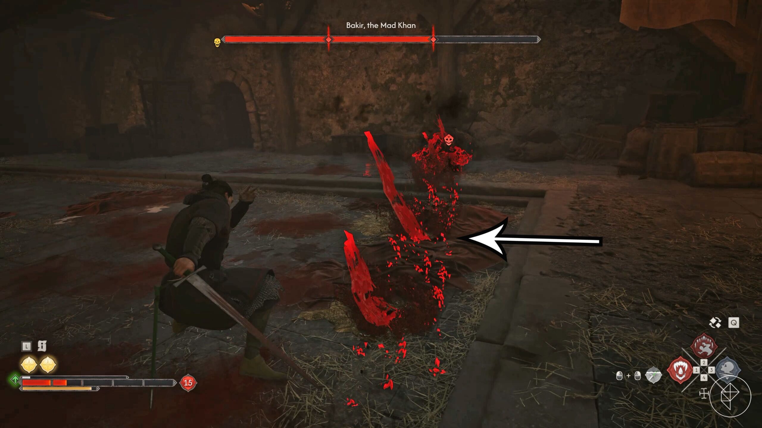 Coen dodges Bakir's attack during 'The Lunar Game' in The Blood of Dawnwalker.