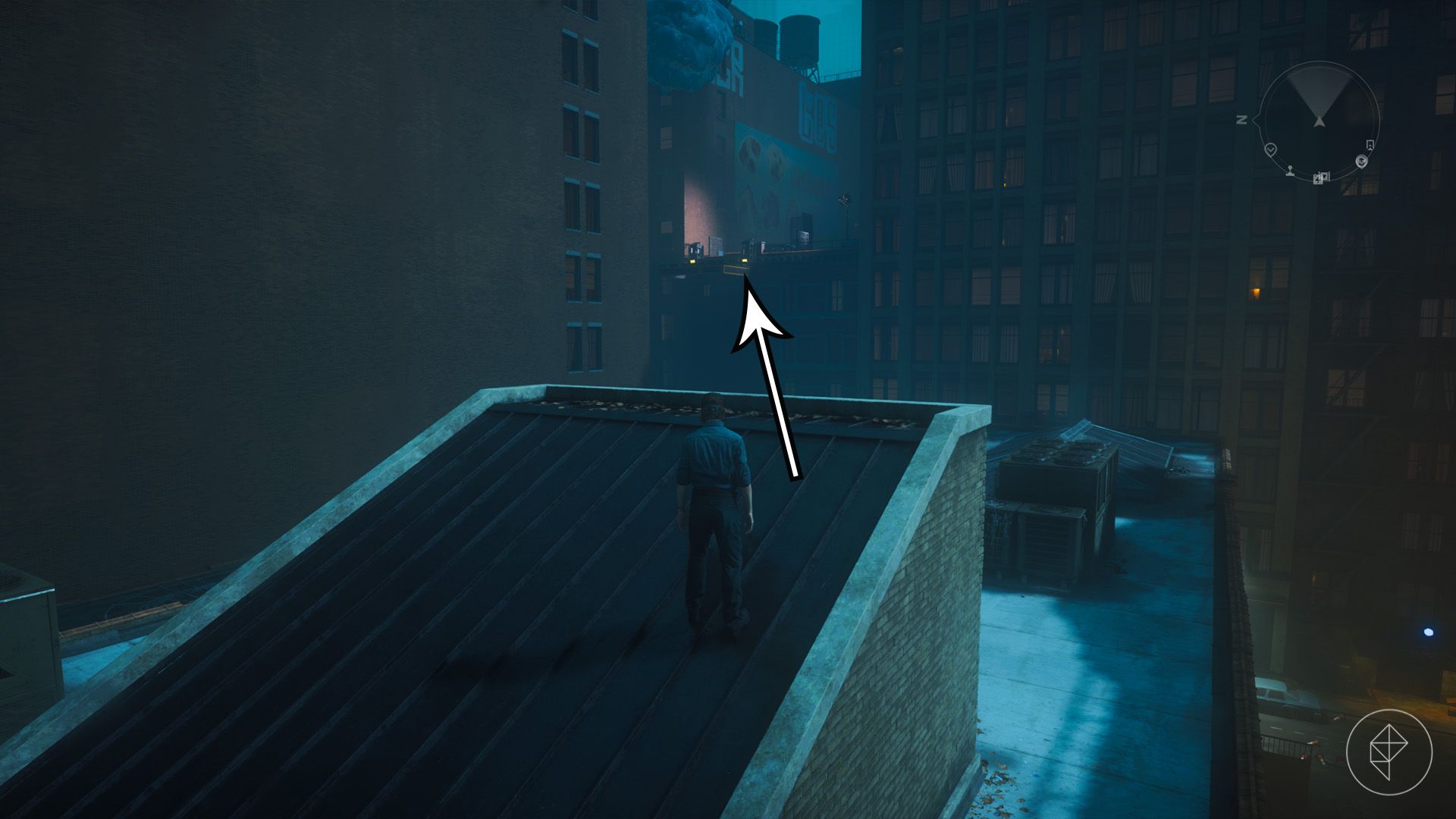 Dylan standing on a ramp on a roof in Control Resonant.