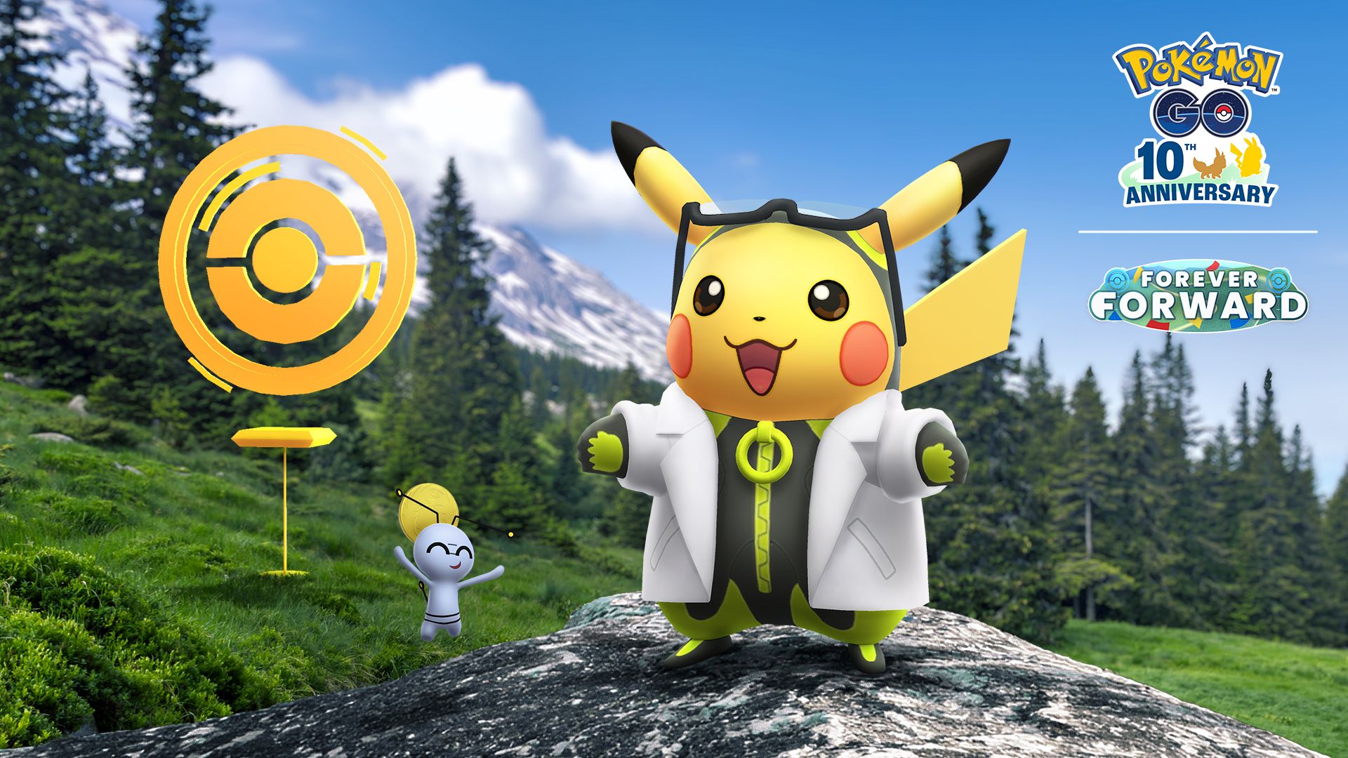 Professor Willow's Pikachu Assistant with a Gimmighoul and golden lure in Pokémon Go