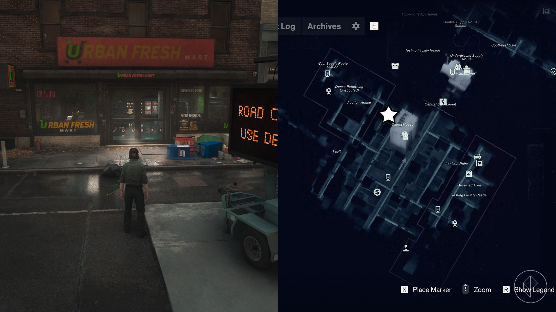 Dylan standing in front of an Urban Fresh Mart in Control Resonant.