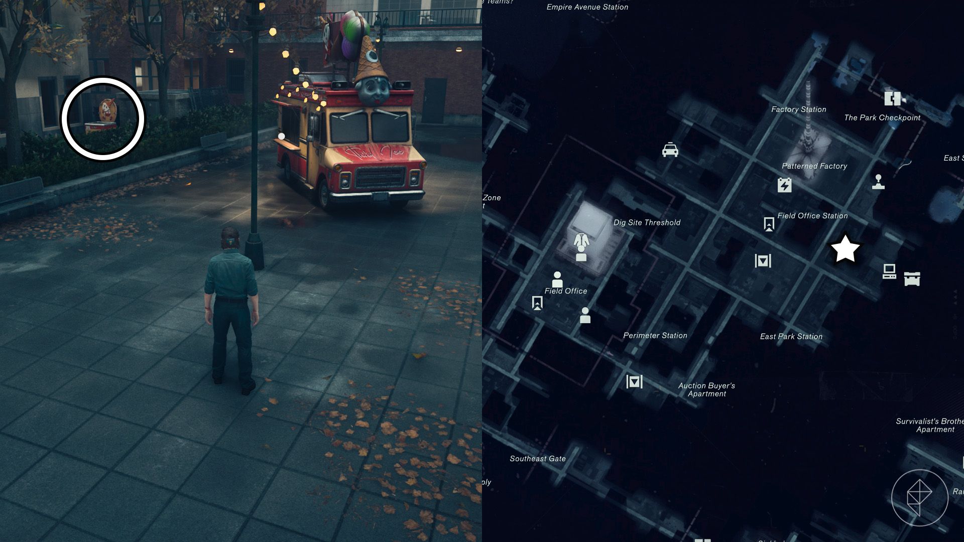 Dylan standing in front of an ice cream truck in Control Resonant.