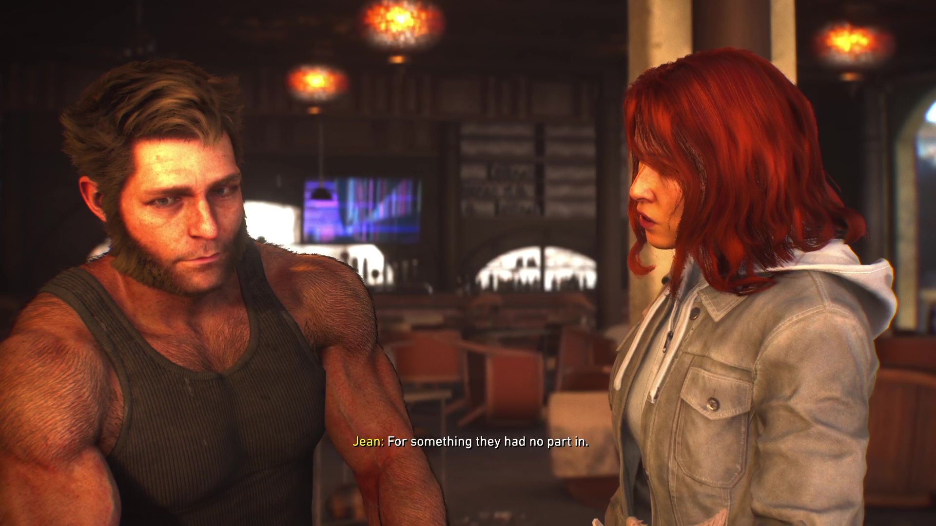 Logan and Jean Grey talking during the Marvel's Wolverine ending.