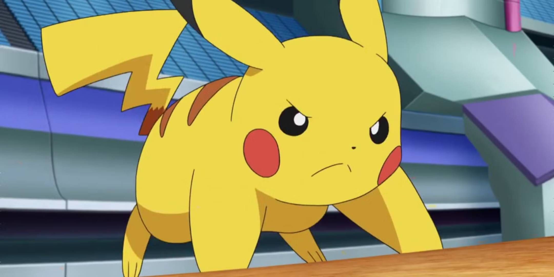 Pikachu in the Pokemon anime preparing for battle.
