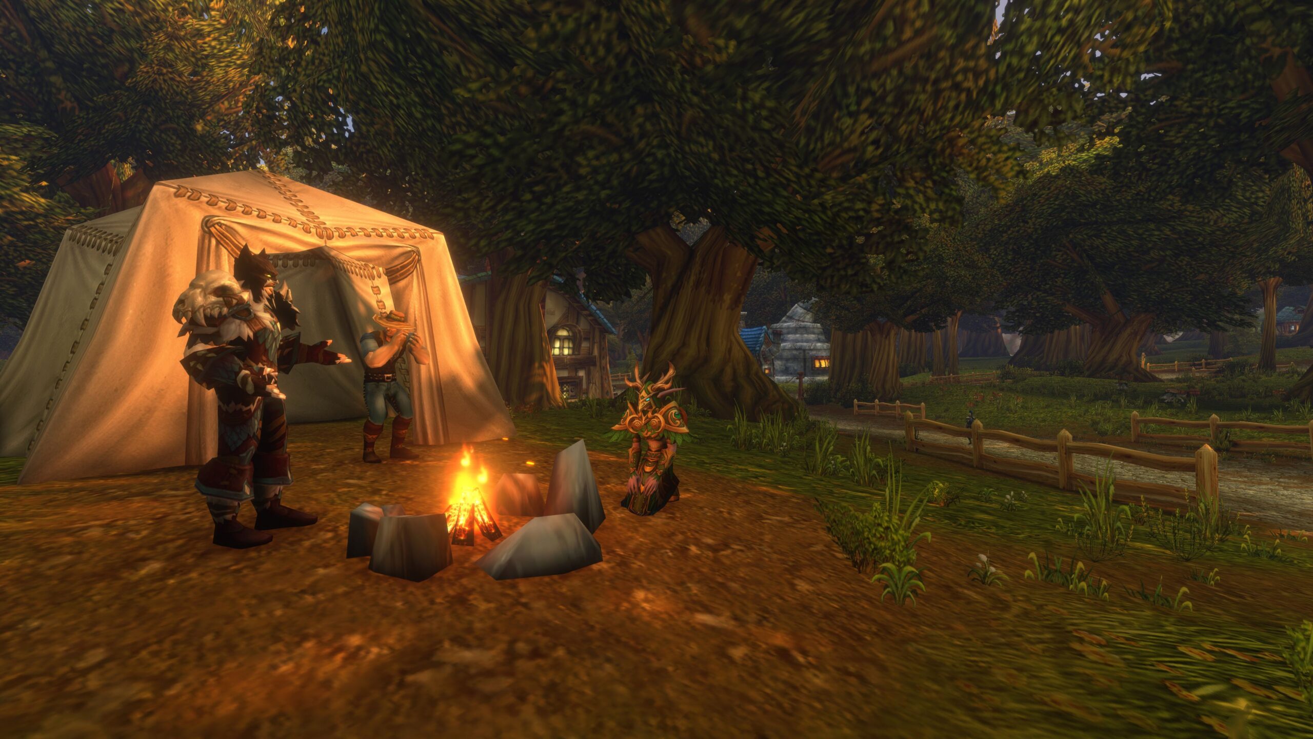 Alliance players gather round a camping campfire
