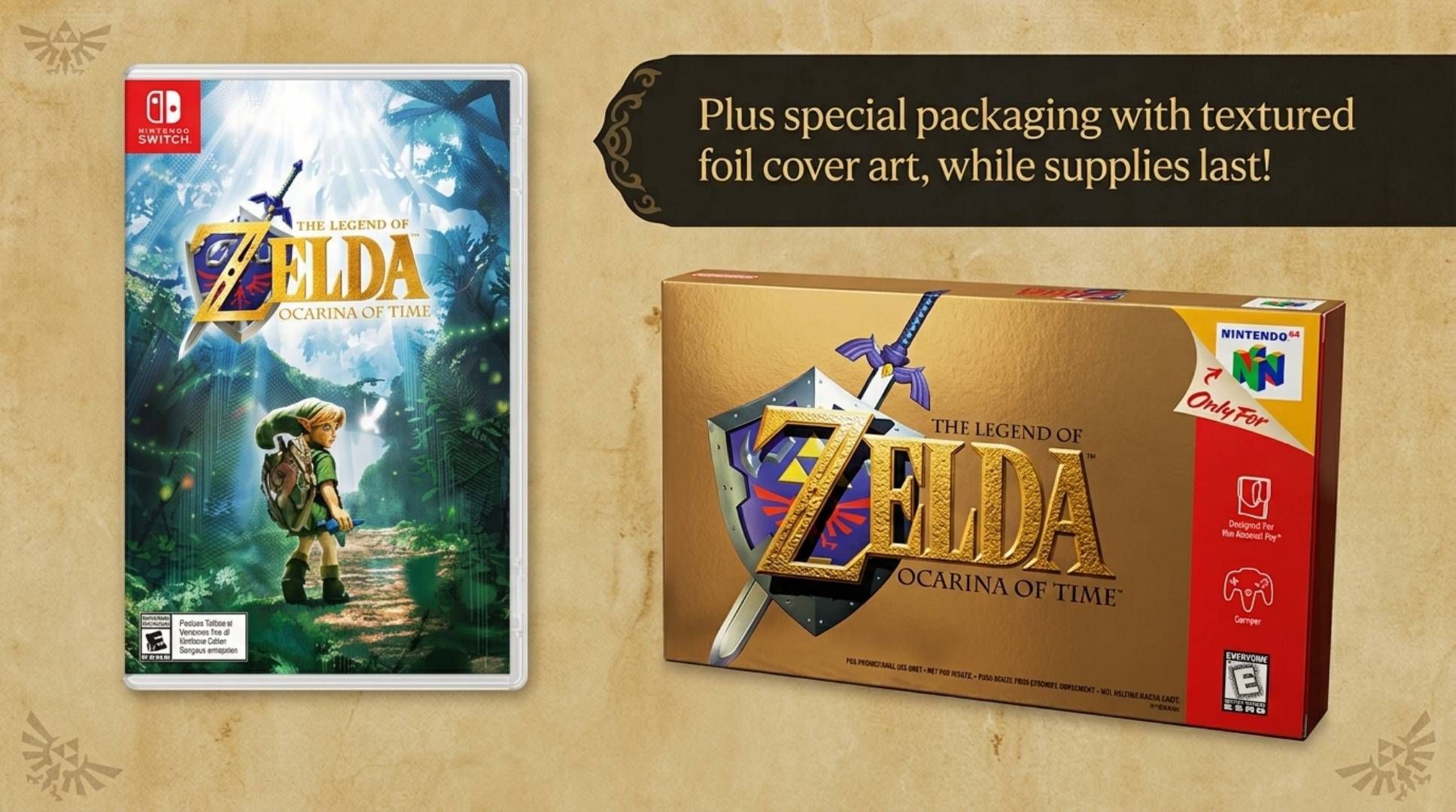 The Legend of Zelda: Ocarina of Time special slipcover pre-order, which looks like the N64 box.