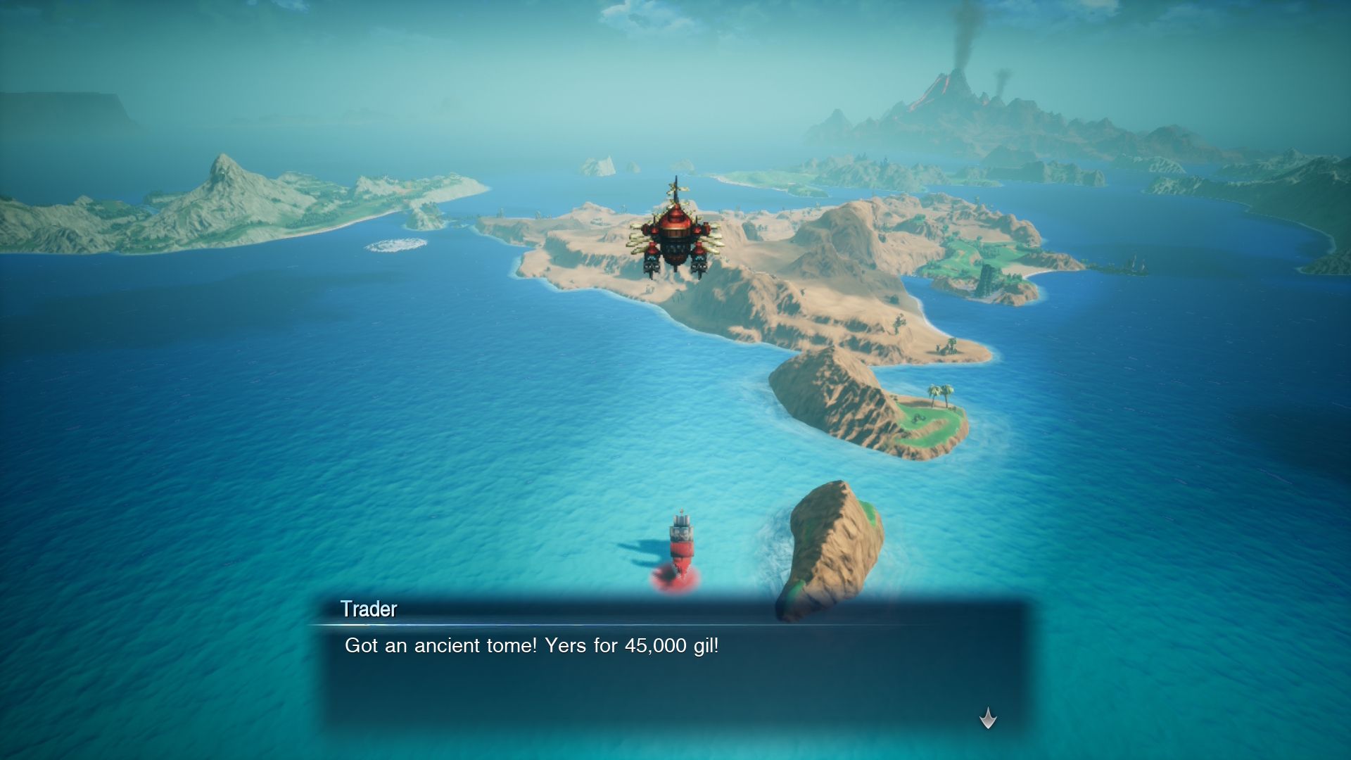A merchant ship sells an Ancient Tome in Final Fantasy Resonance.