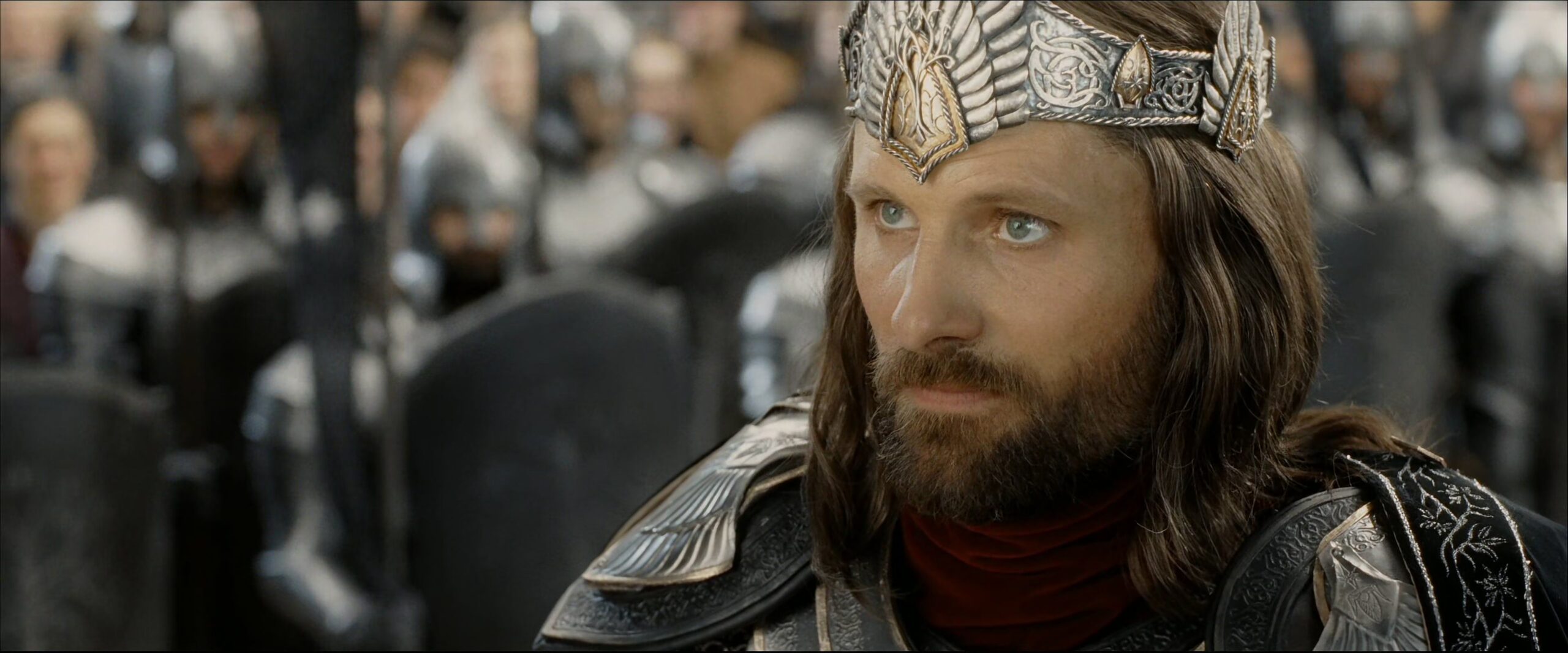 Aragorn wearing the crown of Gondor’s kings in The Return of the King.