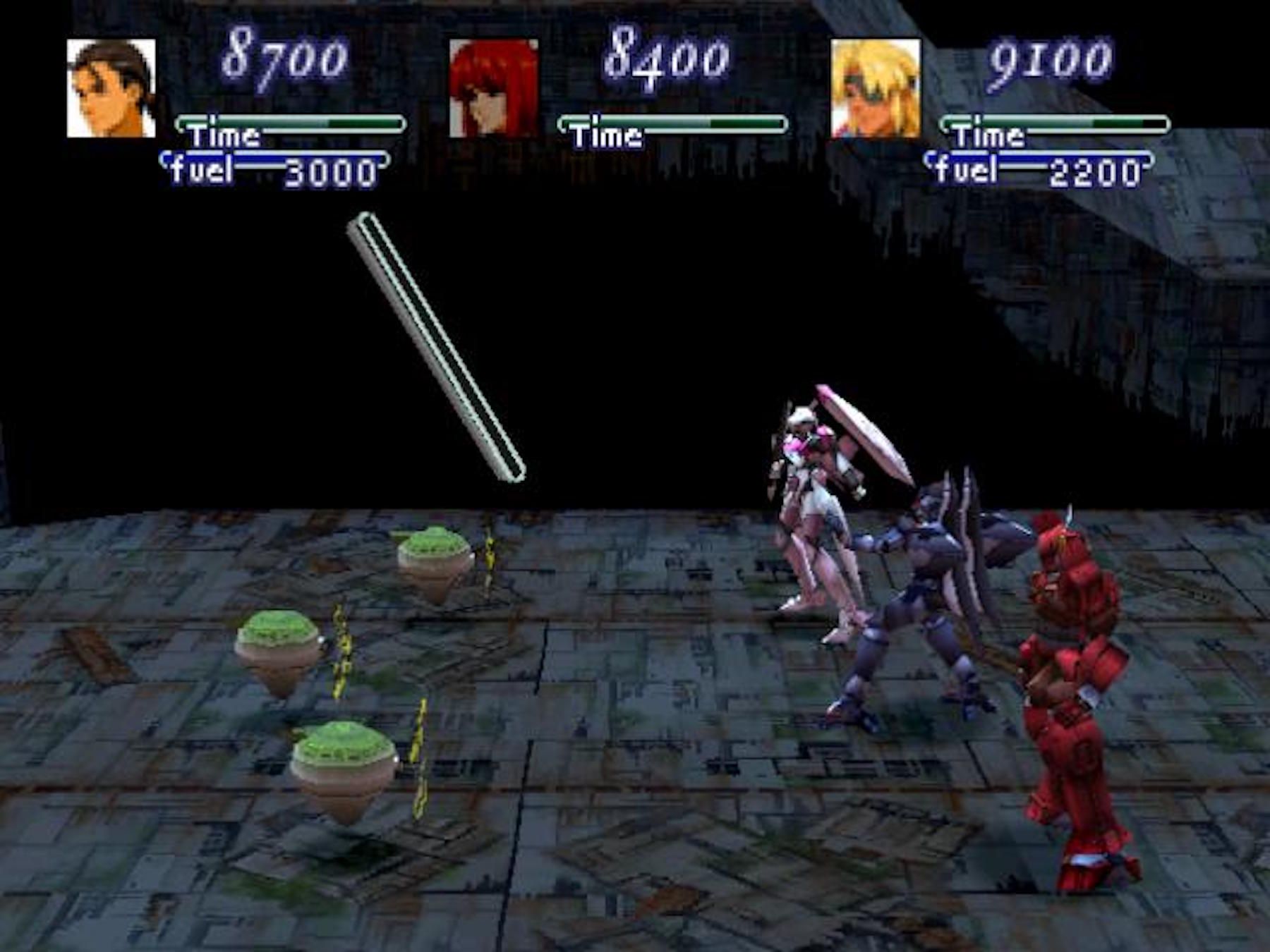 A typical battle with mechs in Xenogears.