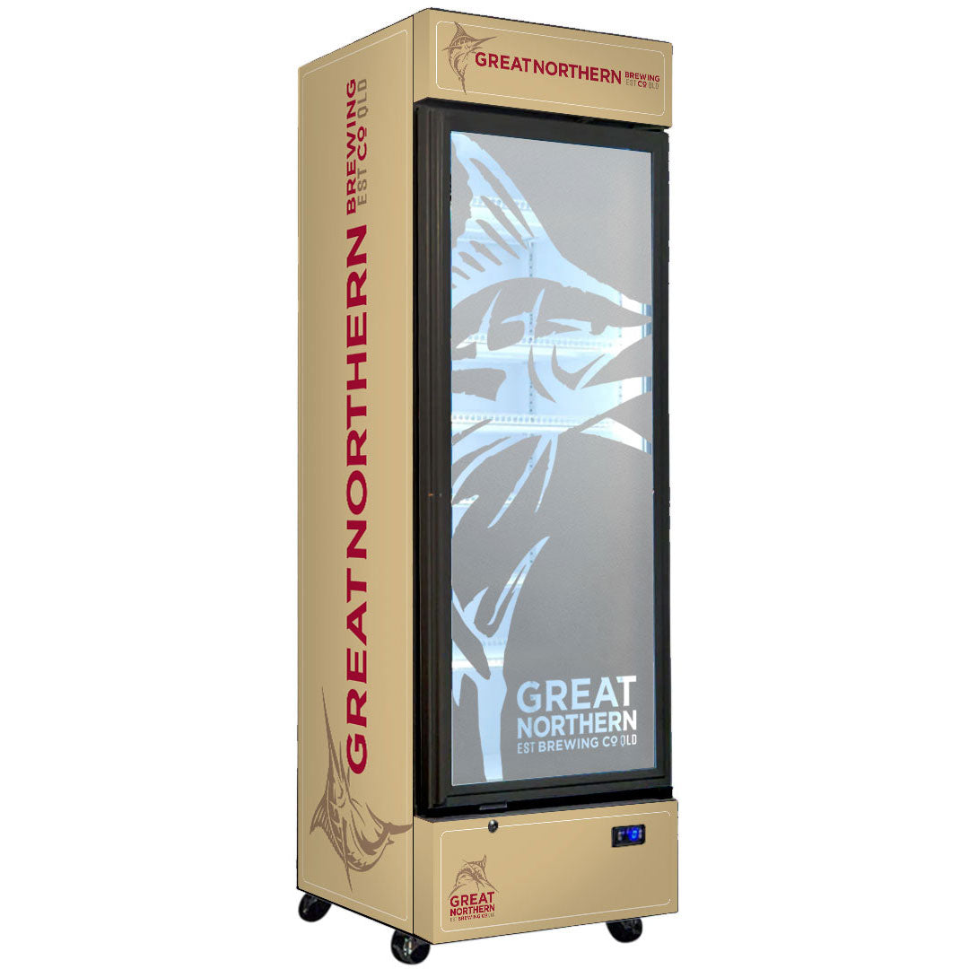 great northern Great Northern Upright Quiet Running Black Glass Door Bar Fridge - Model SC372LB-GOLD | Retrocade