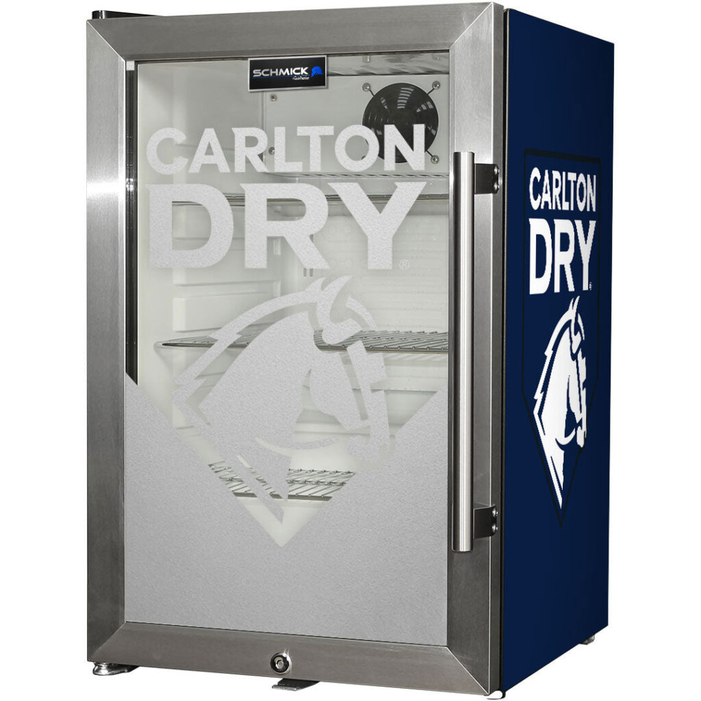 carlton dry Carlton Dry Tropical Glass Door Mini Bar Fridge - 80 Cans Left Hinged EC68L-SSH-DRY - Model EC68L-SSH-DRY | Retrocade - Default Title