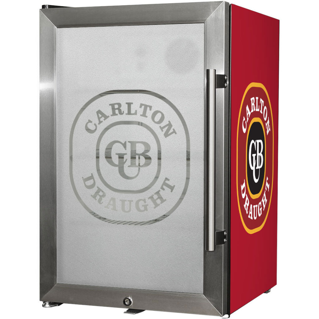 carlton draught Carlton Draught Tropical Glass Door Fridge - 80 Cans Left Hinged EC68L-SSH-DRAUGHT - Model EC68L-SSH-DRAUGHT | Retrocade