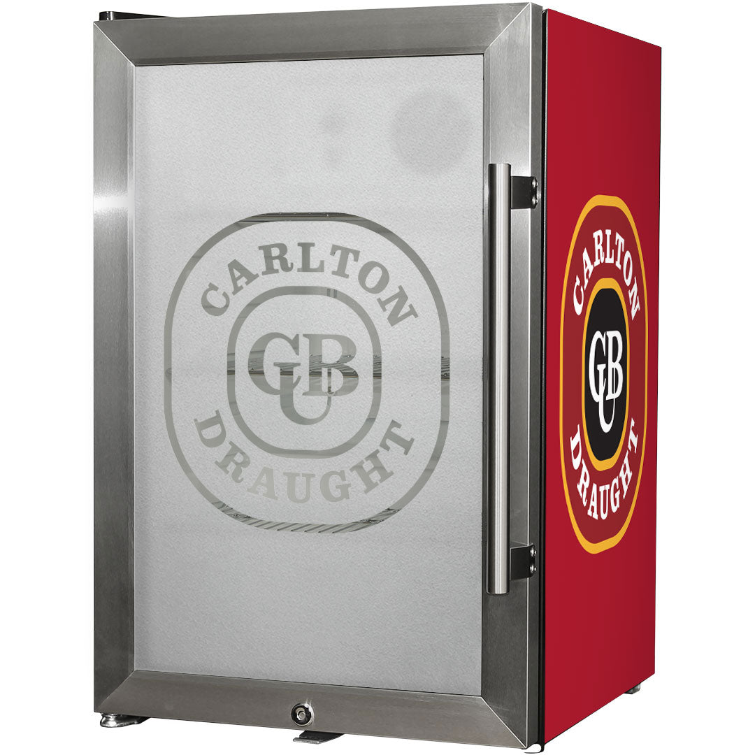 carlton draught Carlton Draught Tropical Glass Door Fridge - 80 Cans Left Hinged EC68L-SSH-DRAUGHT - Model EC68L-SSH-DRAUGHT | Retrocade