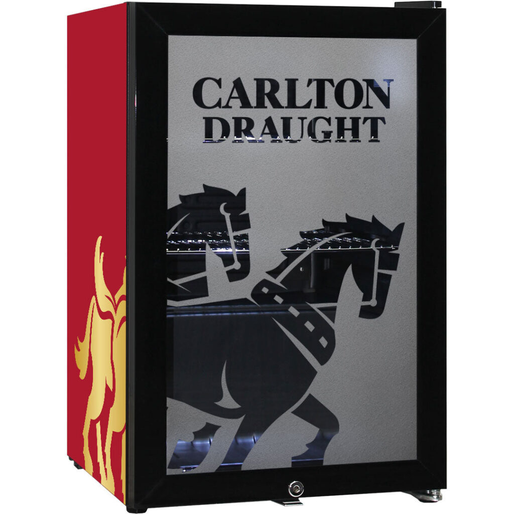 carlton draught Carlton Draught v3 Branded Glass Door Bar Fridge With Cool Frosted Door Logo - Model SC70-B-DRAUGHT-V3 | Retrocade
