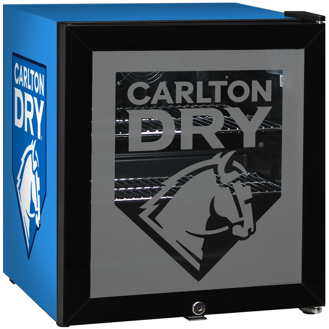 carlton dry Carlton Dry MID Blue Glass Door Mini Bar Fridge With Lock - 38 Cans - Model SC50AB-DRY-MID | Retrocade
