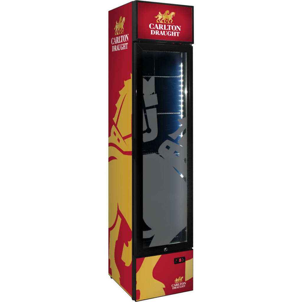 carlton draught Carlton Draught Branded Skinny Upright Bar Fridge - Model SS-P160-DRAUGHT-V3 | Retrocade