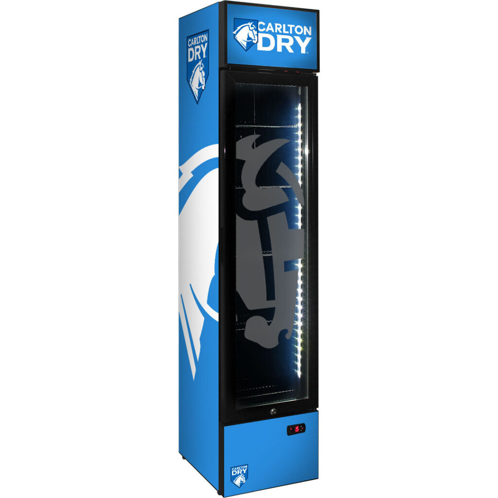 carlton dry Carlton Dry Mid Blue Branded Skinny Upright Bar Fridge - Model SS-P160-DRY-MID (2025 Design) | Retrocade