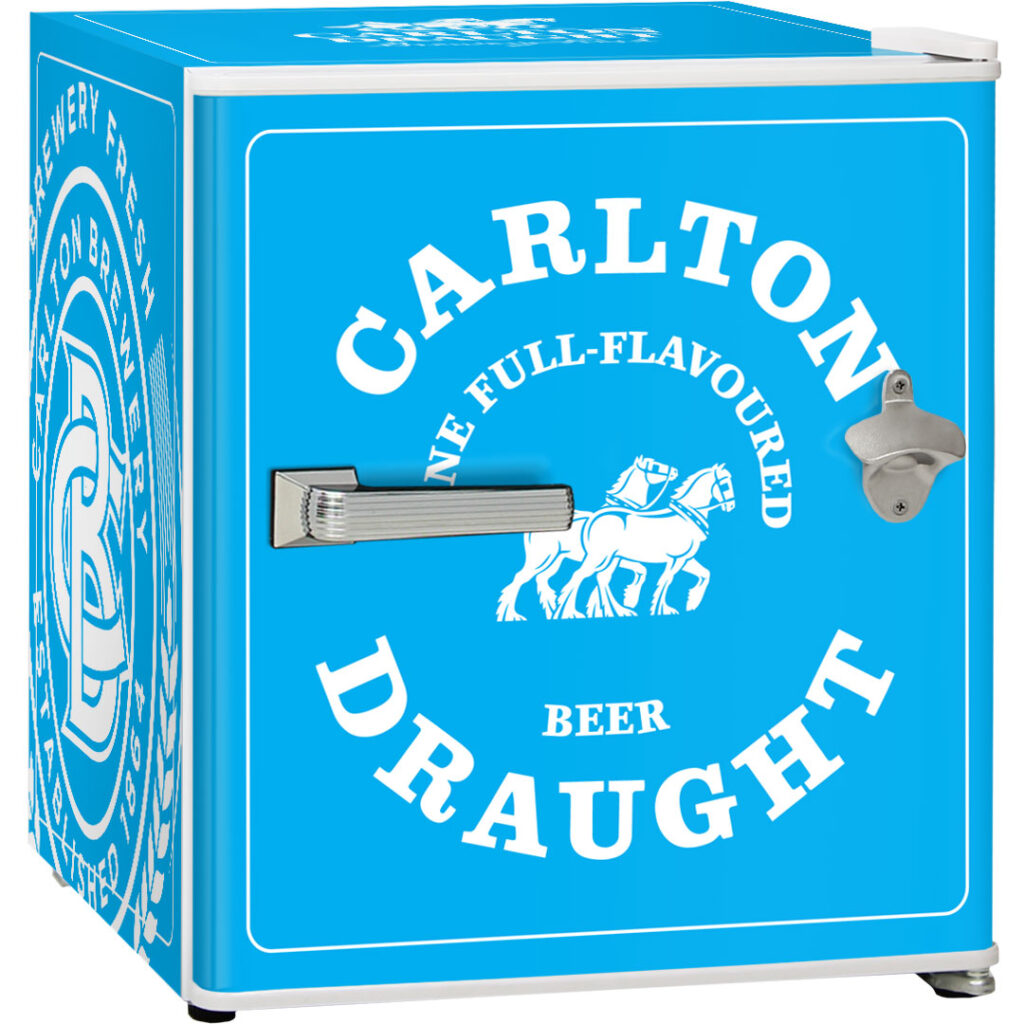 carlton draught Carlton Draught 'Original' Logo Retro Mini Bar Fridge - Model BC46W-DRAUGHT-V2 | Retrocade
