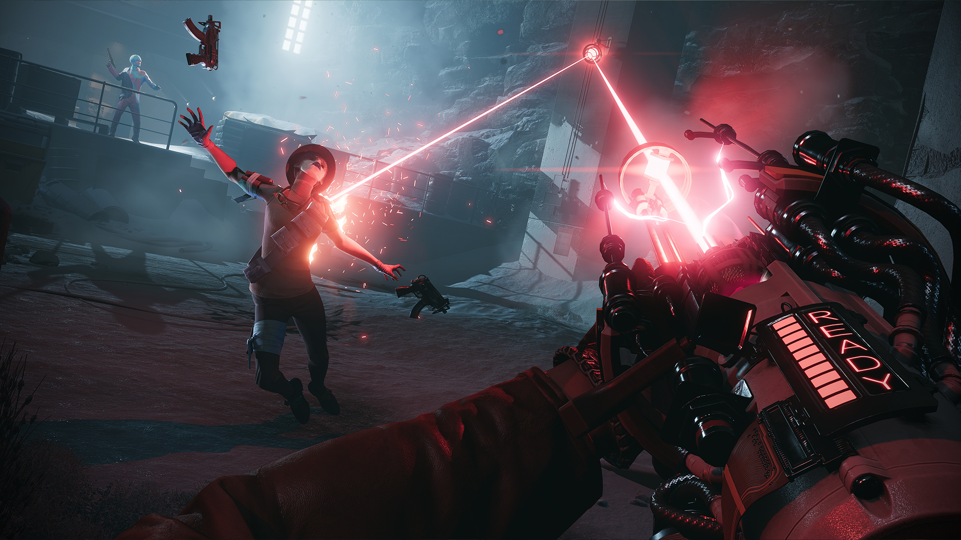 Colt blasts an enemy with the Halps Prototype laser in the new Deathloop update: Goldenloop