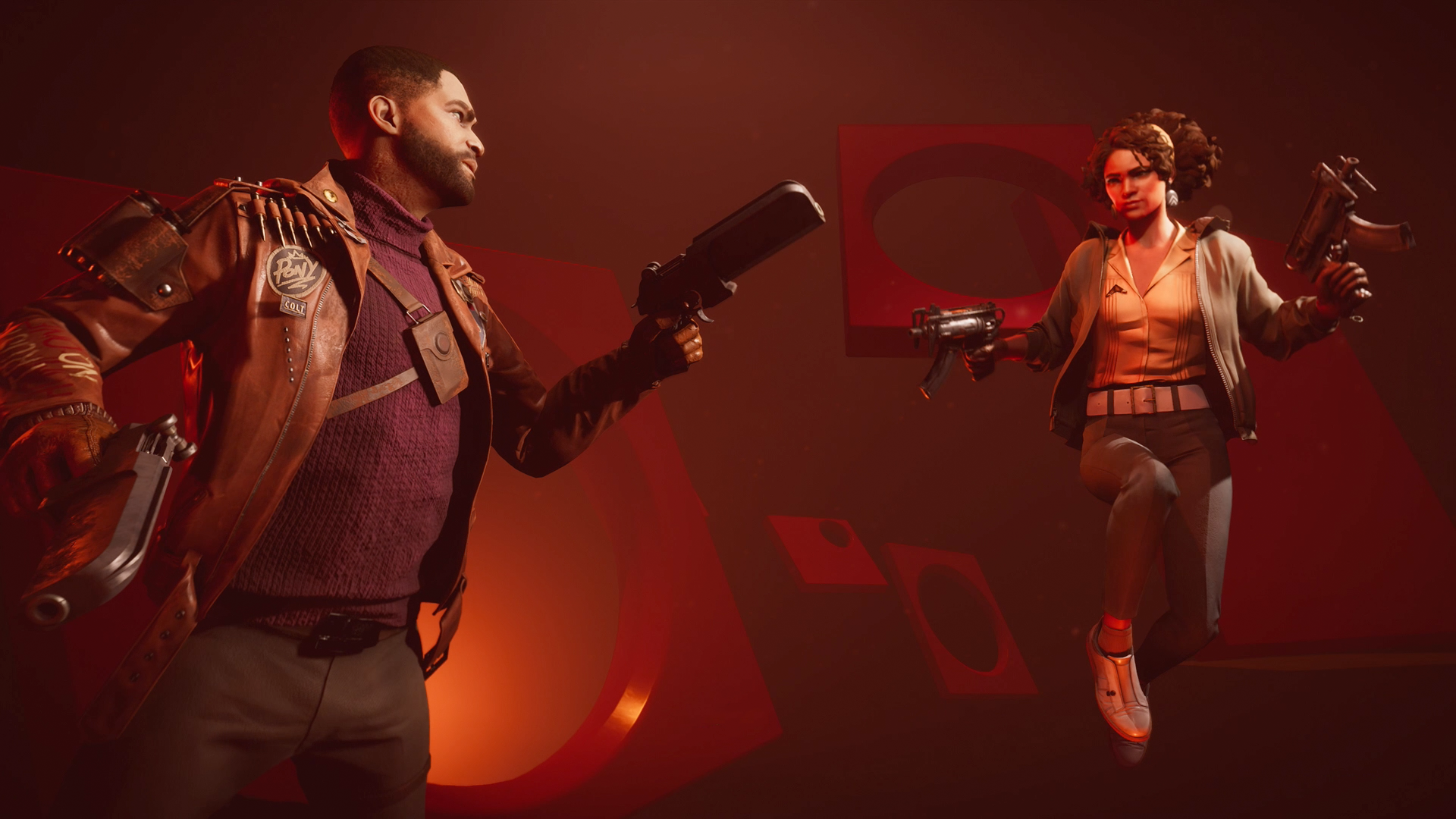 Deathloop’s protagonist Colt and antagonist Juliana face off in a geometric void