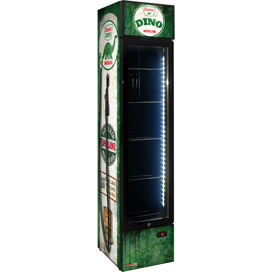 dino Dino Fuel Pump Branded Skinny Upright Bar Fridge - Model SS-P160-FP-DINO | Retrocade