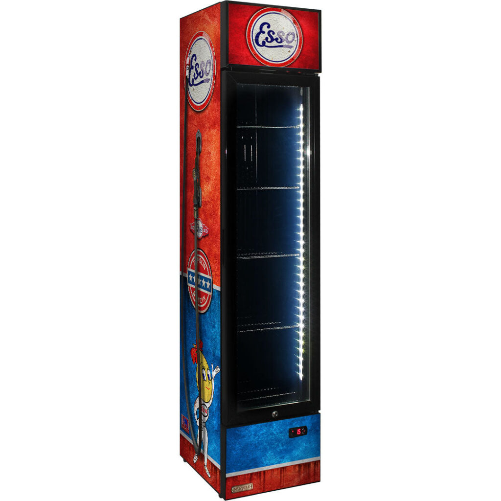 esso Esso Fuel Pump Branded Skinny Upright Bar Fridge - Model SS-P160-FP-ESSO | Retrocade