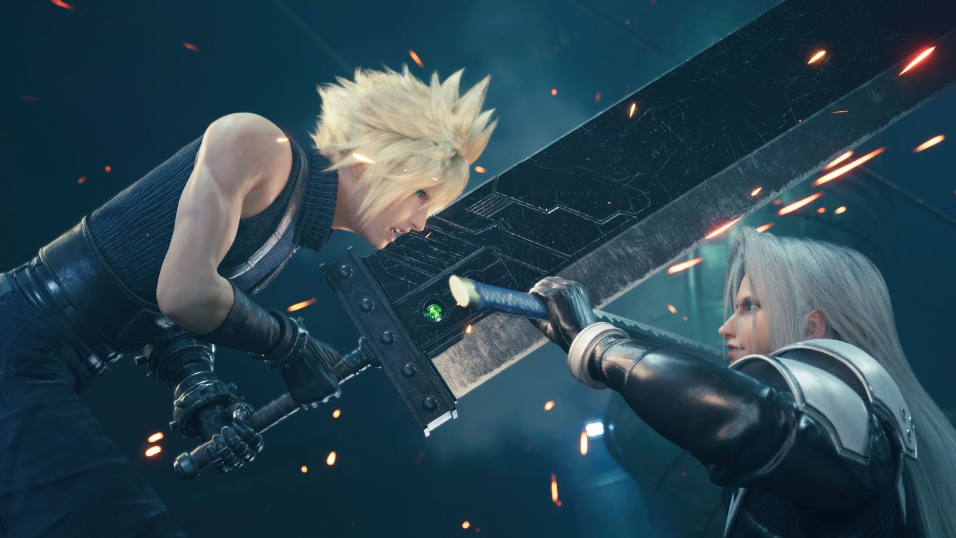 Cloud and Sephiroth clash swords in a screenshot from Final Fantasy 7 Remake Intergrade