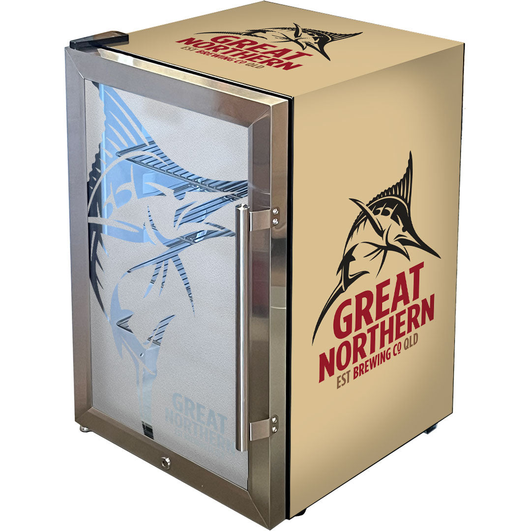 great northern Great Northern Gold Tropical Glass Door Fridge - 80 Cans Left Hinge Model EC68L-SSH-GOLD | Retrocade - Image 7