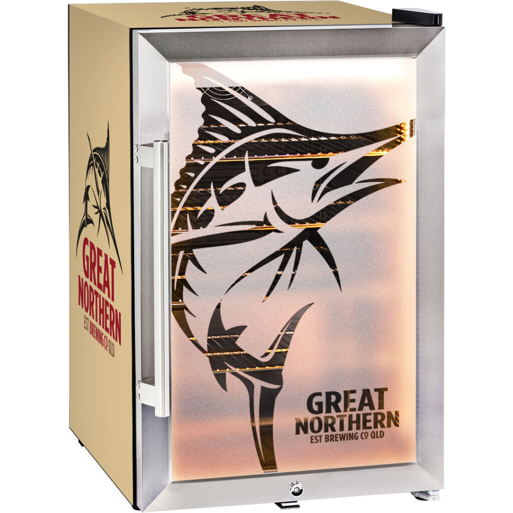great northern Great Northern branded bar fridge, Great gift idea! Great Entertaining Room Or Man Cave Item - Model SC70-SS-GOLD | Retrocade