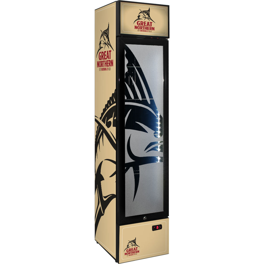 great northern Great Northern Branded Skinny Upright Bar Fridge - Model SS-P160-GOLD | Retrocade