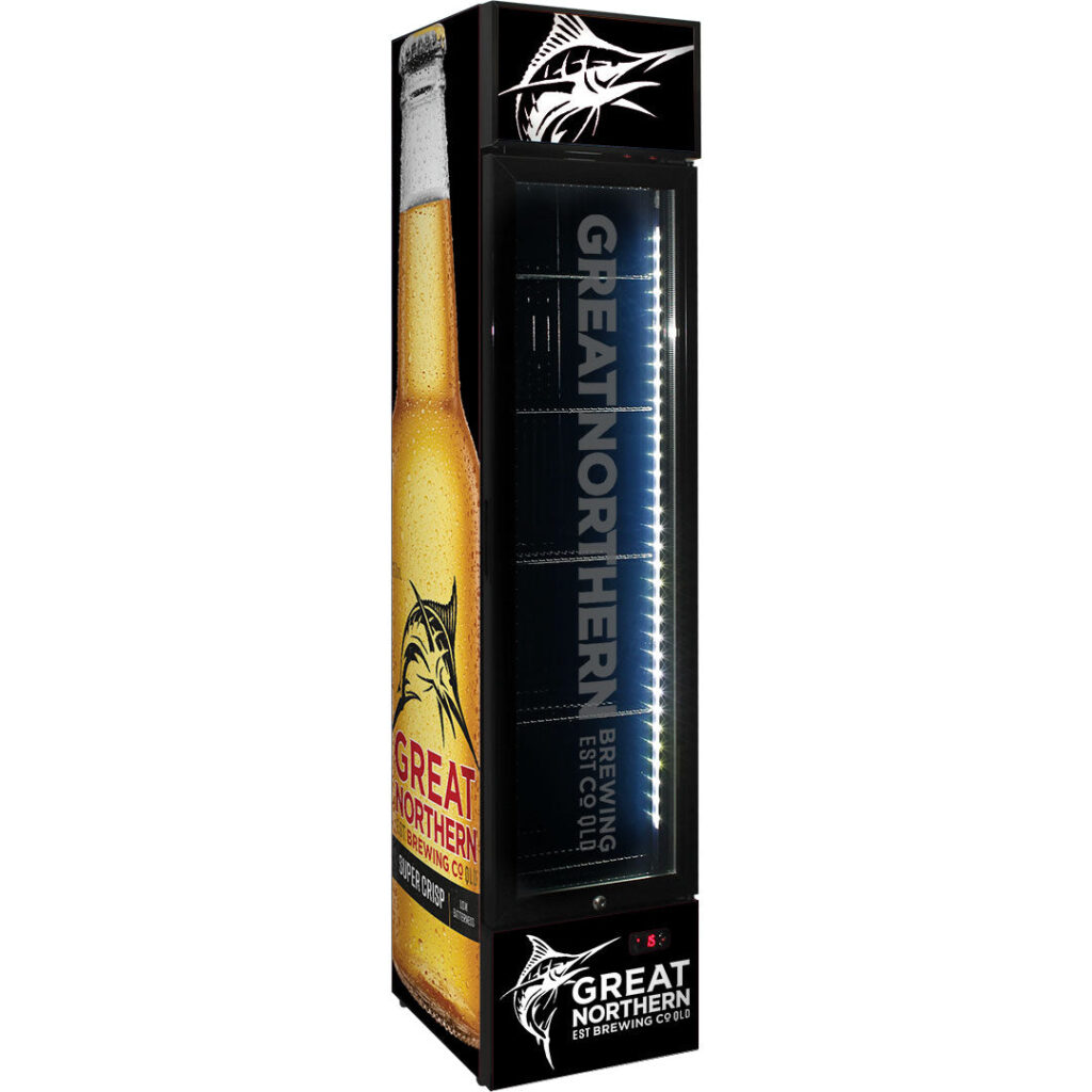 great northern Great Northern Super Crisp Branded Skinny Upright Bar Fridge - Model SS-P160-CRISP | Retrocade