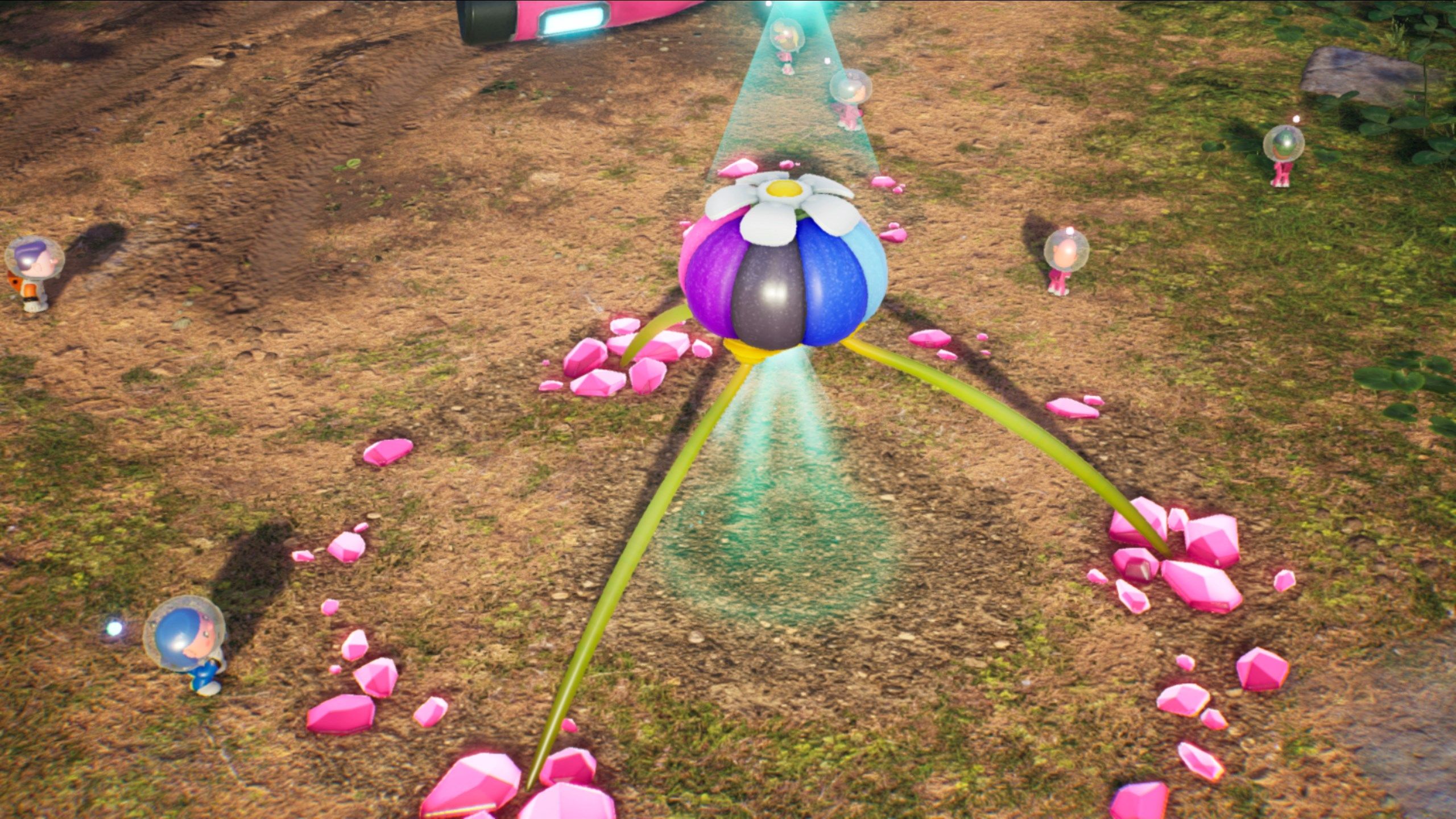 A Pikmin 4 Onion with slices of Pink, Purple, Rock, Blue, and Ice on it.