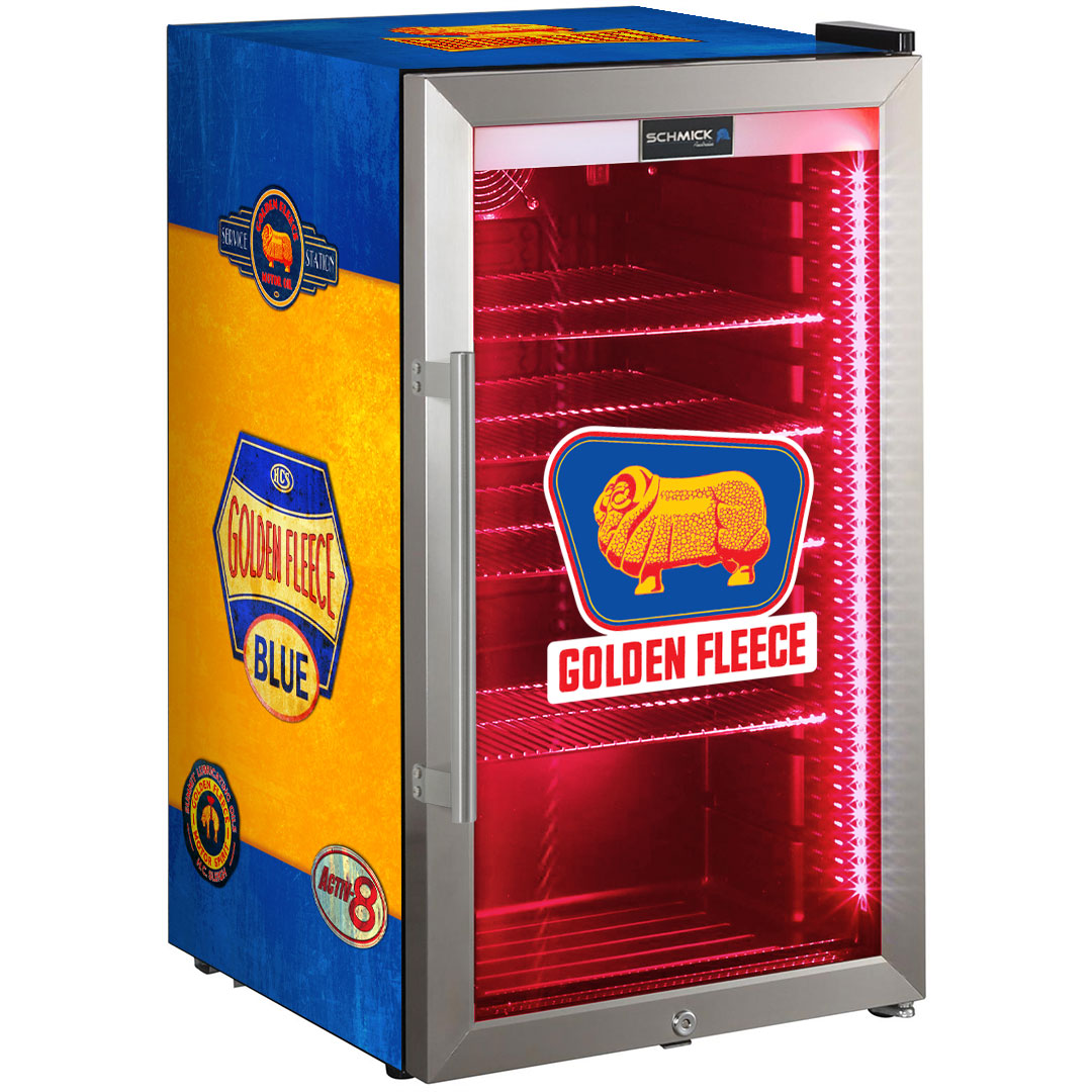 golden fleece Golden Fleece Schmick Vintage Fuel Pump Triple Glazed Alfresco Bar Fridge With LED Strip Lights - Model SC88-FP-FLEECE | Retrocade - Default Title