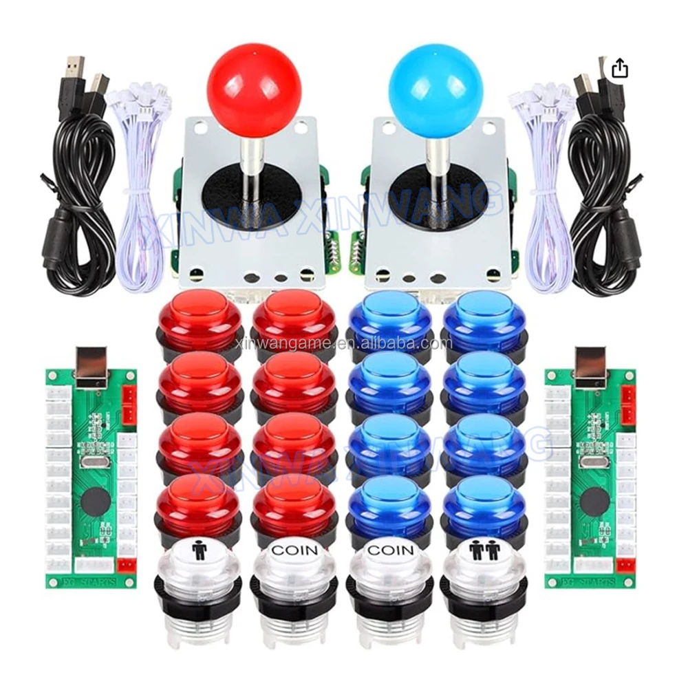 2-Player Turbo USB Arcade Kit with Clear LED Buttons