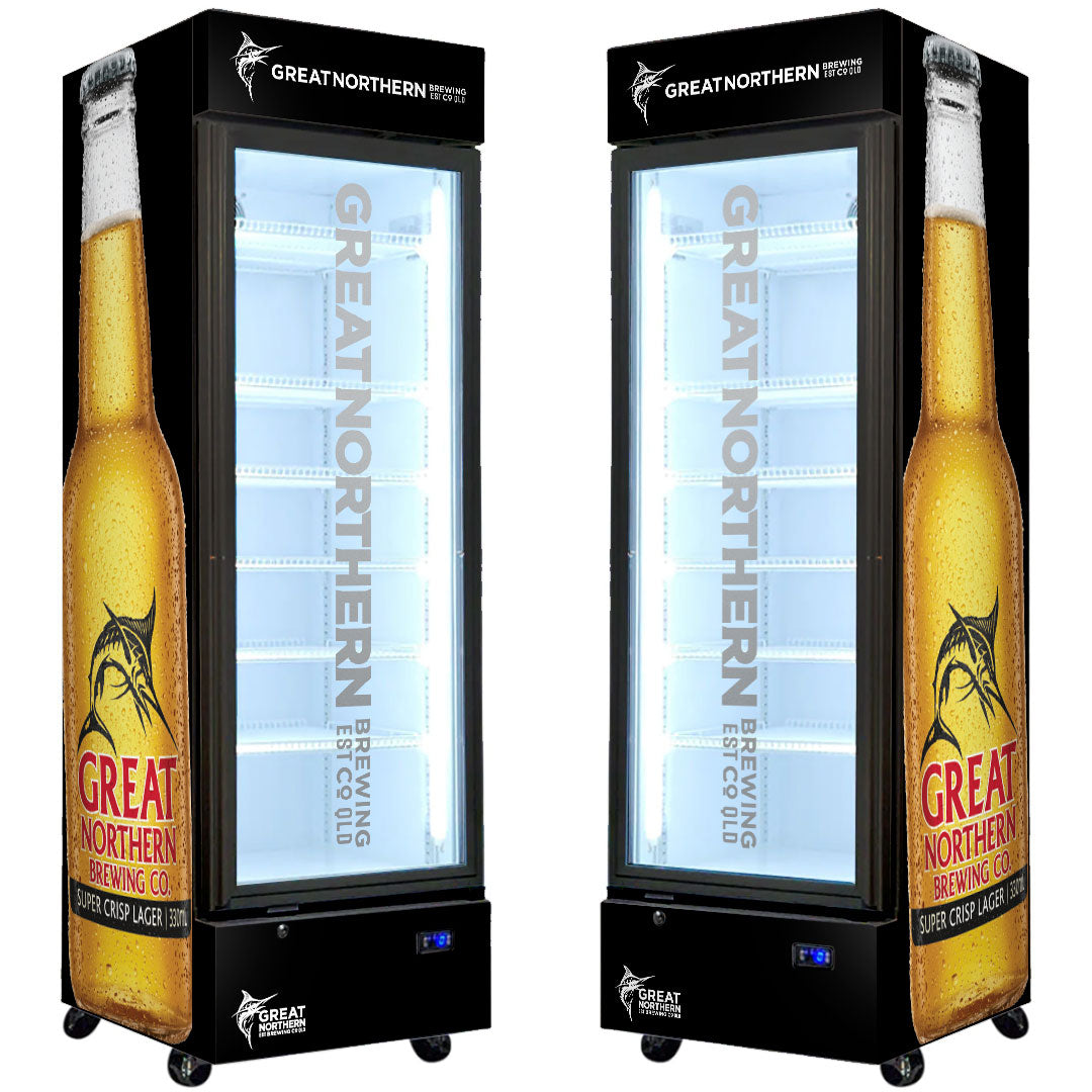great northern Great Northern Upright Quiet Running Black Glass Door Bar Fridge - Model SC372LB-CRISP | Retrocade