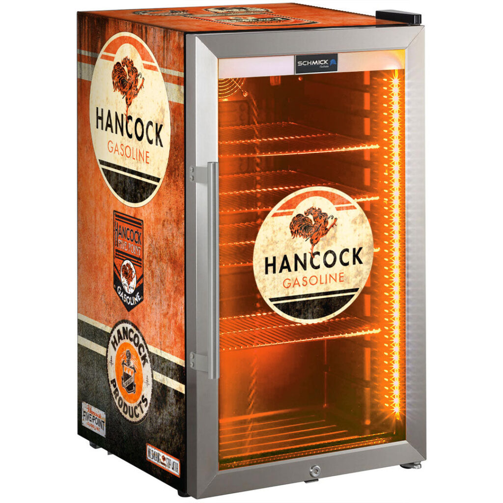 hancock Hancock Schmick Vintage Fuel Pump Triple Glazed Alfresco Bar Fridge With LED Strip Lights - Model SC88-FP-HANCOCK | Retrocade - Default Title